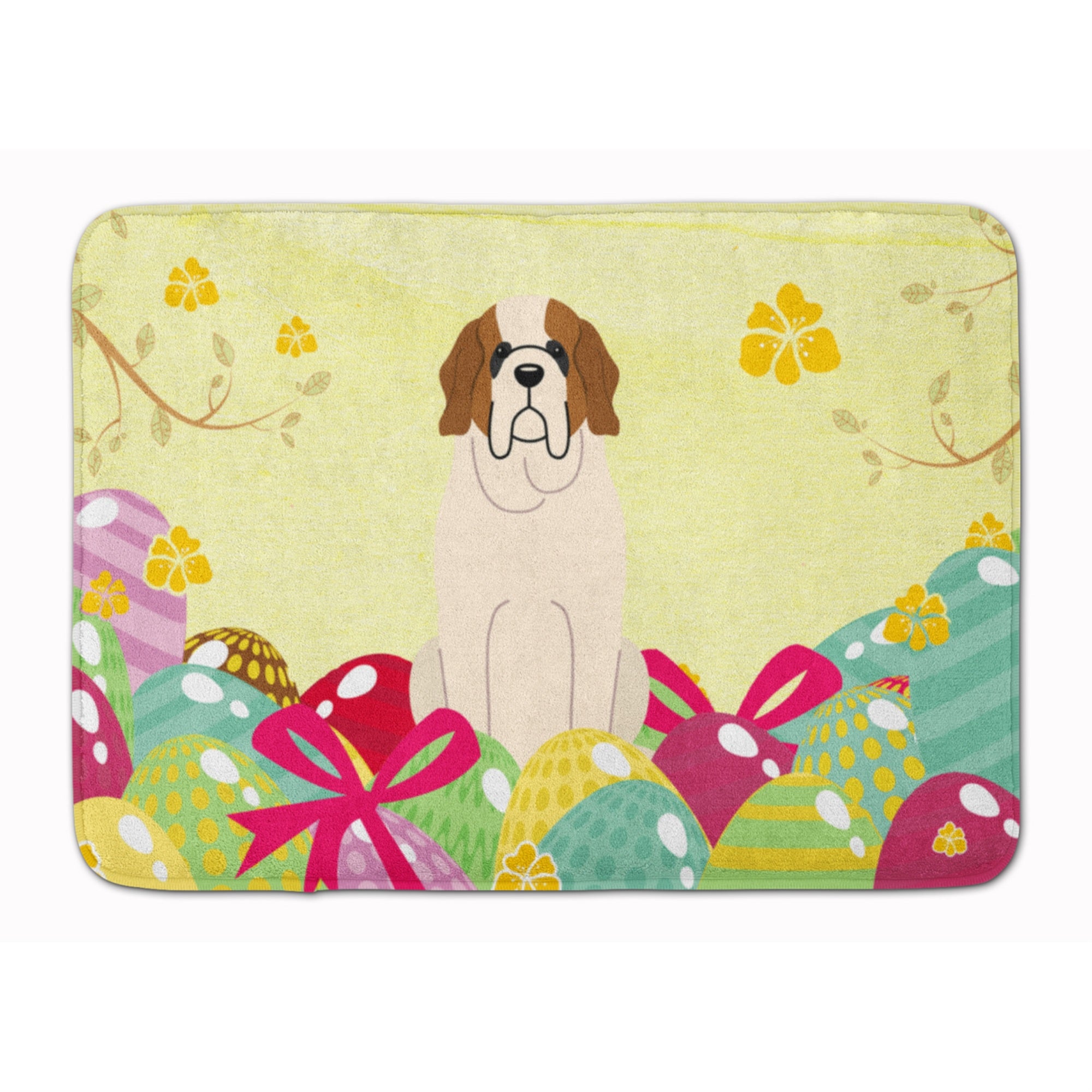 'Caroline'S Treasures Easter Eggs Saint Bernard Machine Washable Memory Foam Mat Doormats, Multicolor''