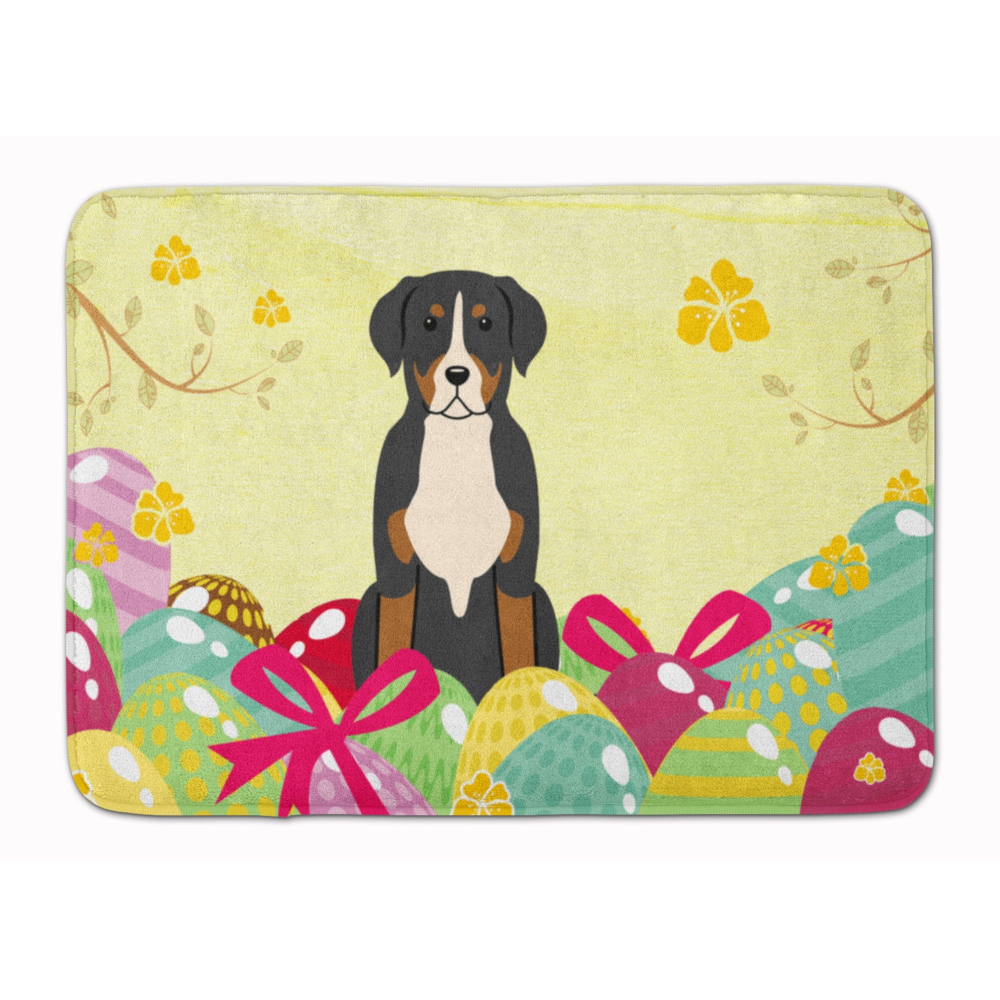'Caroline'S Treasures Easter Eggs Greater Swiss Mountain Dog Machine Washable Memory Foam Mat Doormats, Multicolor''
