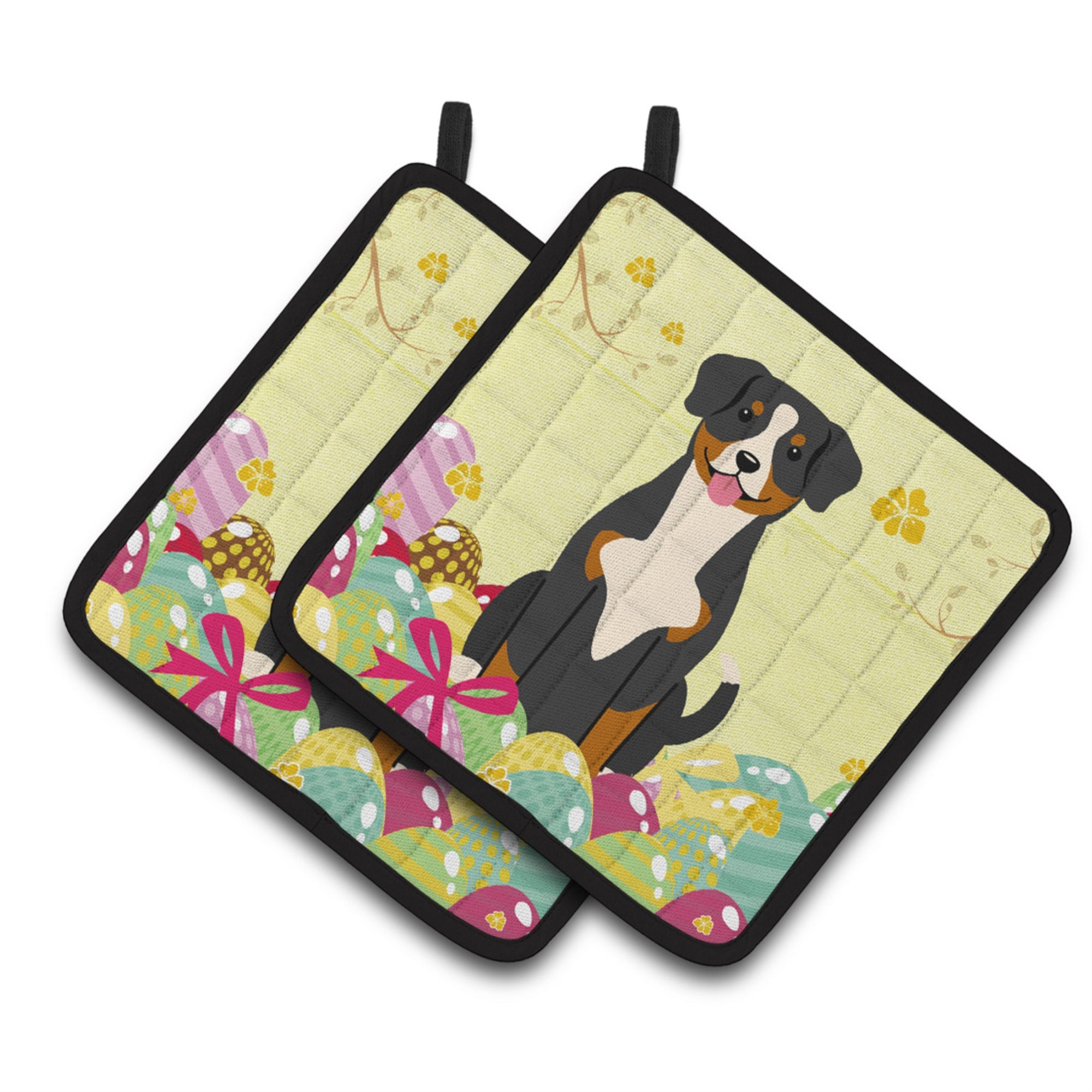 'Caroline'S Treasures Easter Eggs Entlebucher Pair Of Pot Holders, 7.5Hx7.5W, Multicolor''