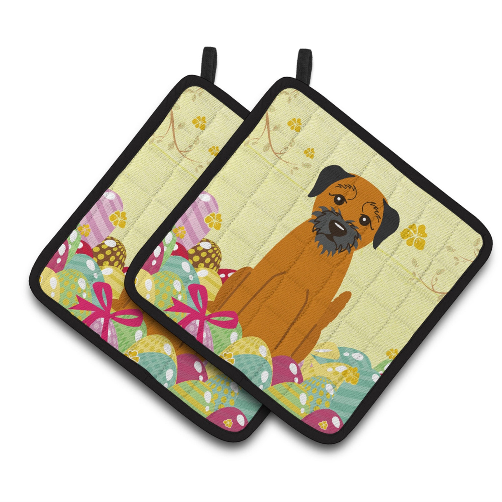 'Caroline'S Treasures Easter Eggs Border Terrier Pair Of Pot Holders, 7.5Hx7.5W, Multicolor''