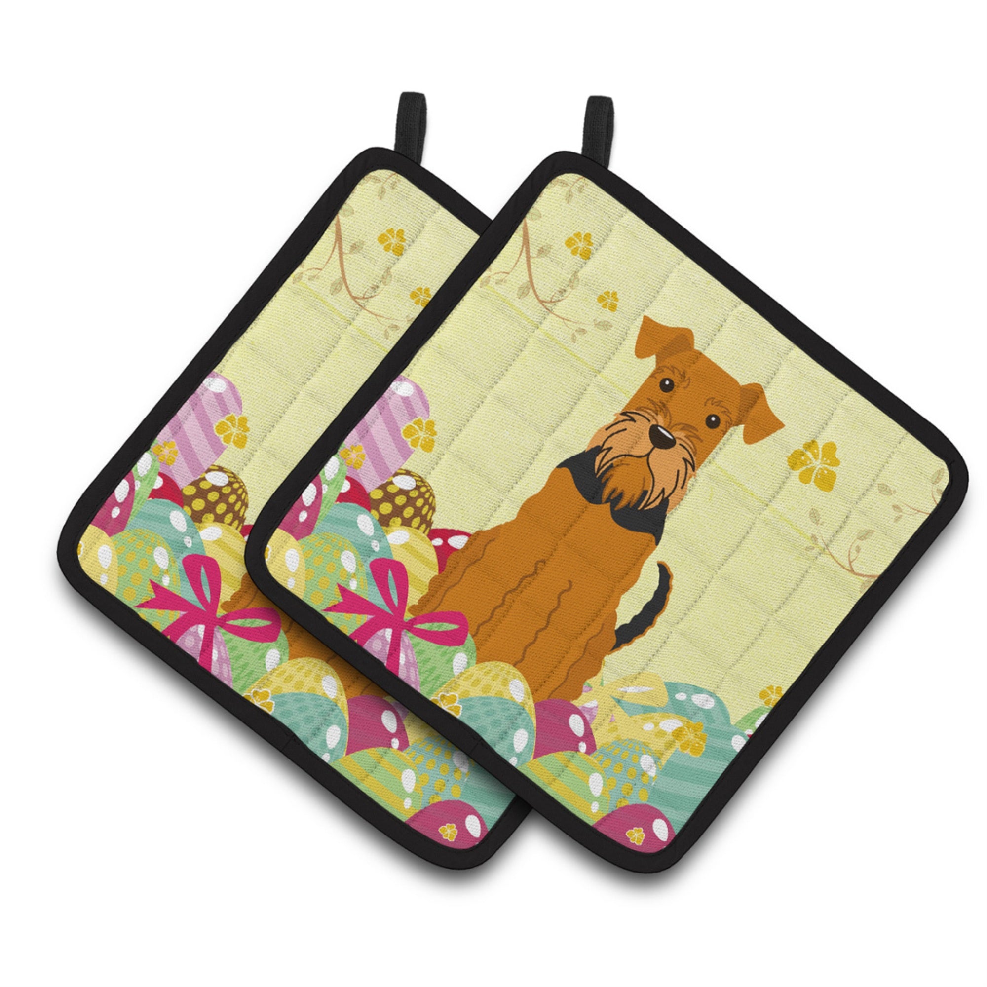 'Caroline'S Treasures Easter Eggs Airedale Pair Of Pot Holders, 7.5Hx7.5W, Multicolor''