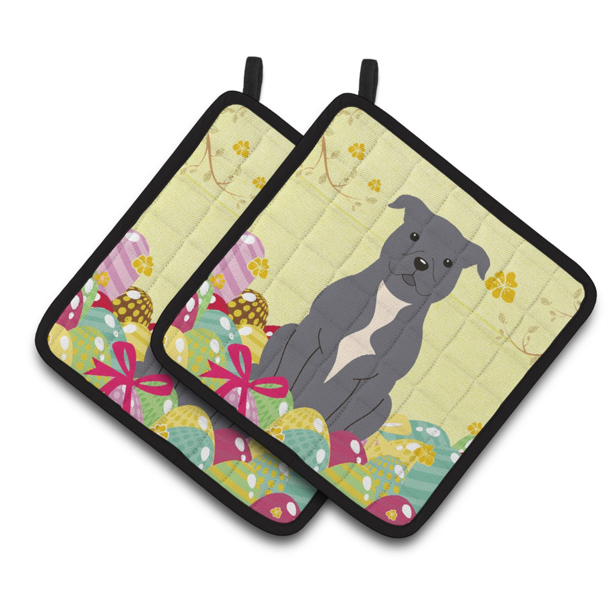 'Caroline'S Treasures Bb6046Pthd Easter Staffie Bull Terrier Pair Of Pot Holders, 7.5'''' X 7.5'''', Multicolor''