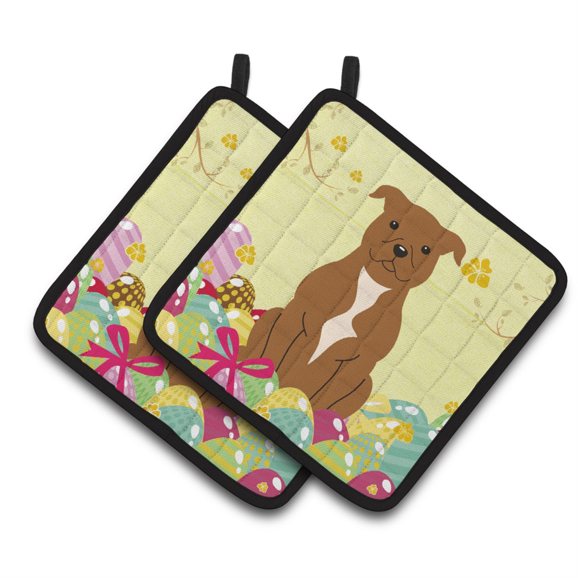 'Caroline'S Treasures Bb6047Pthd Easter Staffie Bull Terrier Pair Of Pot Holders, 7.5'''' X 7.5'''', Multicolor''