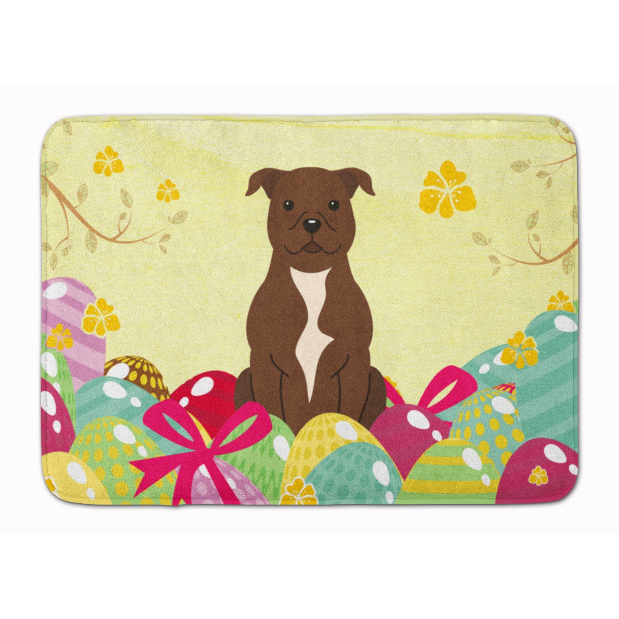 'Caroline'S Treasures Easter Eggs Staffordshire Bull Terrier Chocolate Machine Washable Memory Foam Mat Doormats, Multicolor''
