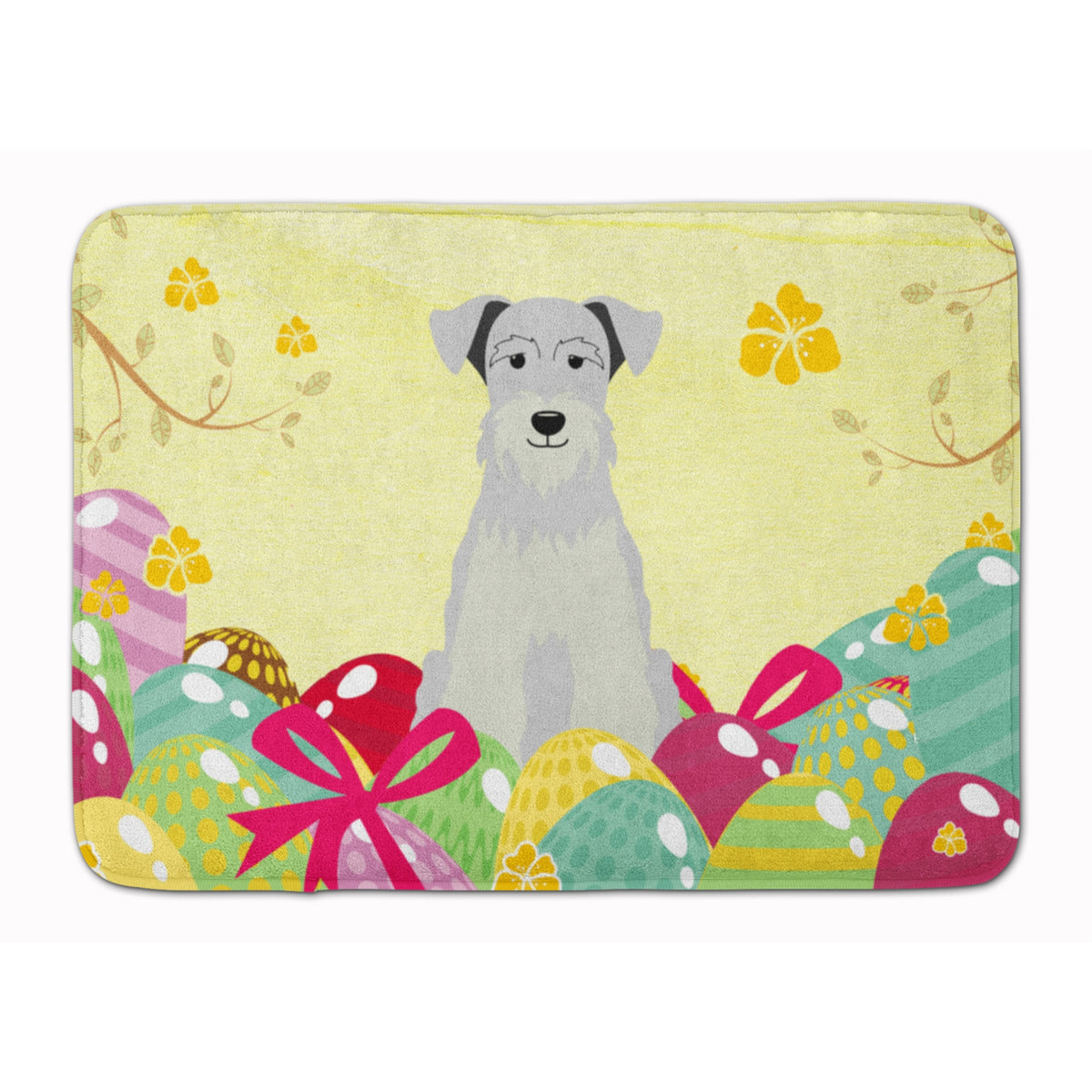 Caroline'S Treasures Easter Eggs Miniature Schanuzer White Machine Washable Memory Foam Mat Doormats