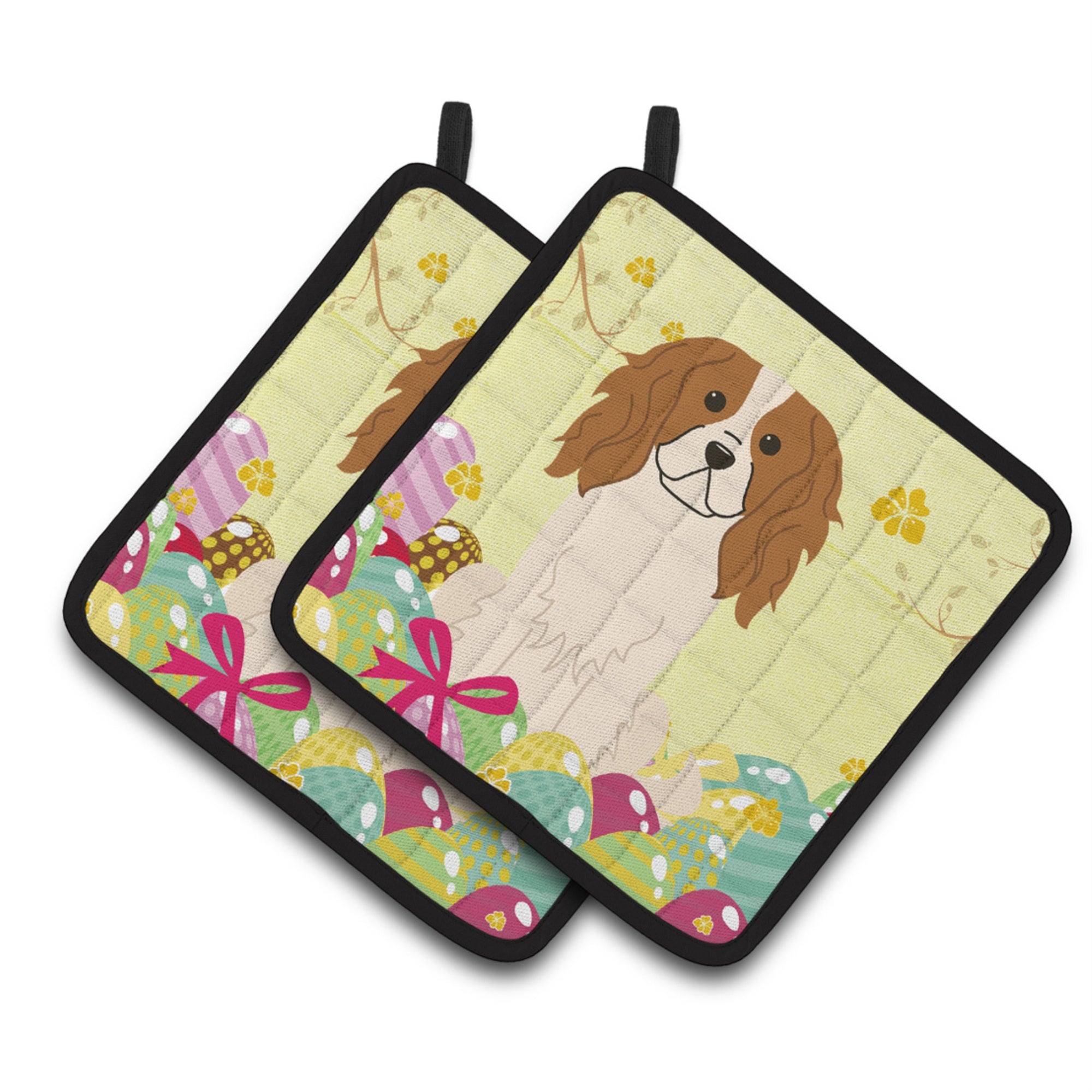 'Caroline'S Treasures Easter Eggs Cavalier Spaniel Pair Of Pot Holders, 7.5Hx7.5W, Multicolor''