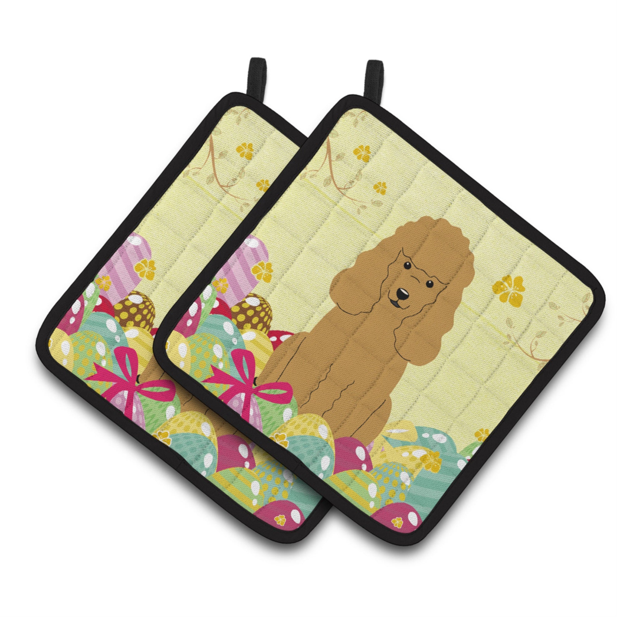 'Caroline'S Treasures Easter Eggs Poodle Tan Pair Of Pot Holders, 7.5Hx7.5W, Multicolor''