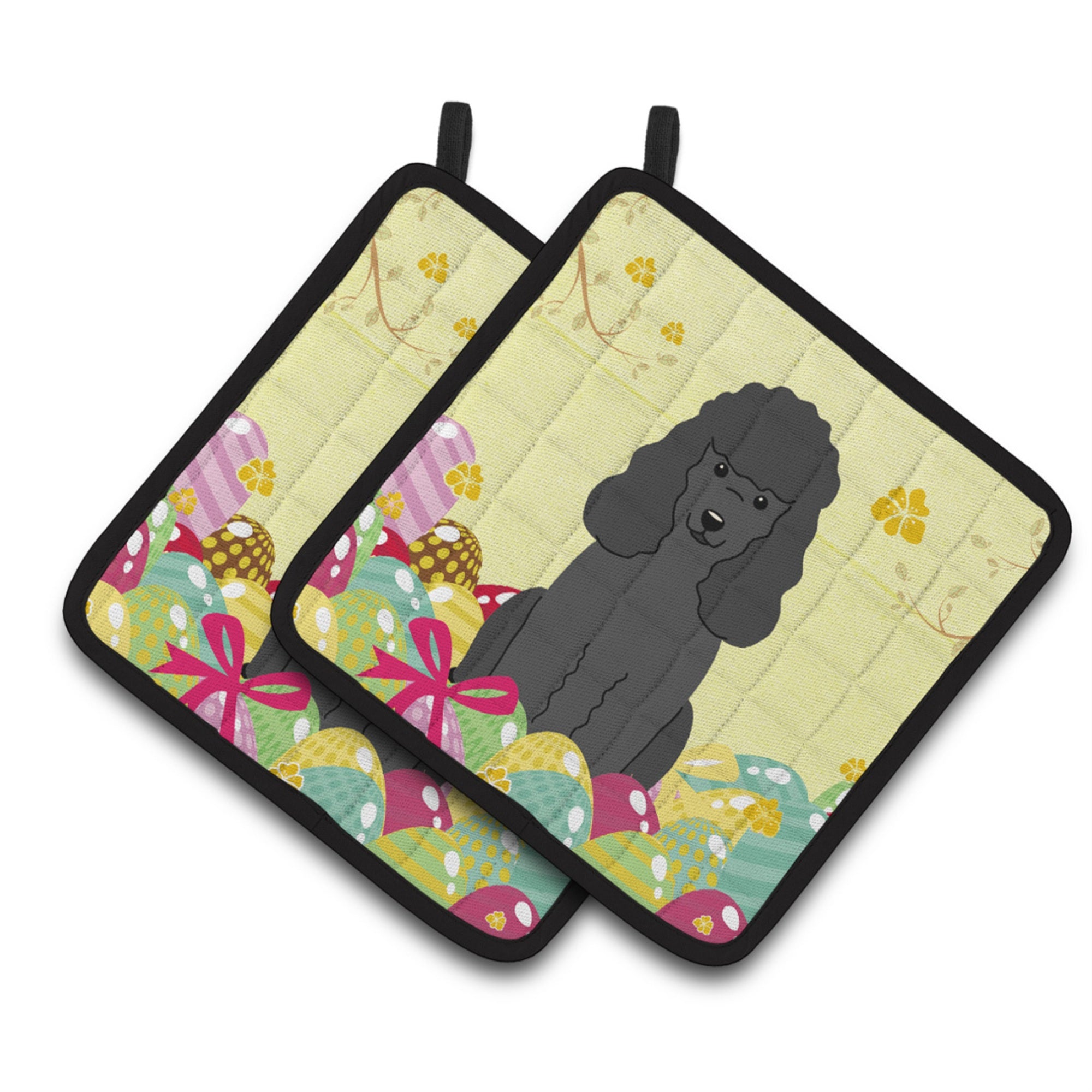 'Caroline'S Treasures Easter Eggs Poodle Black Pair Of Pot Holders, 7.5Hx7.5W, Multicolor''