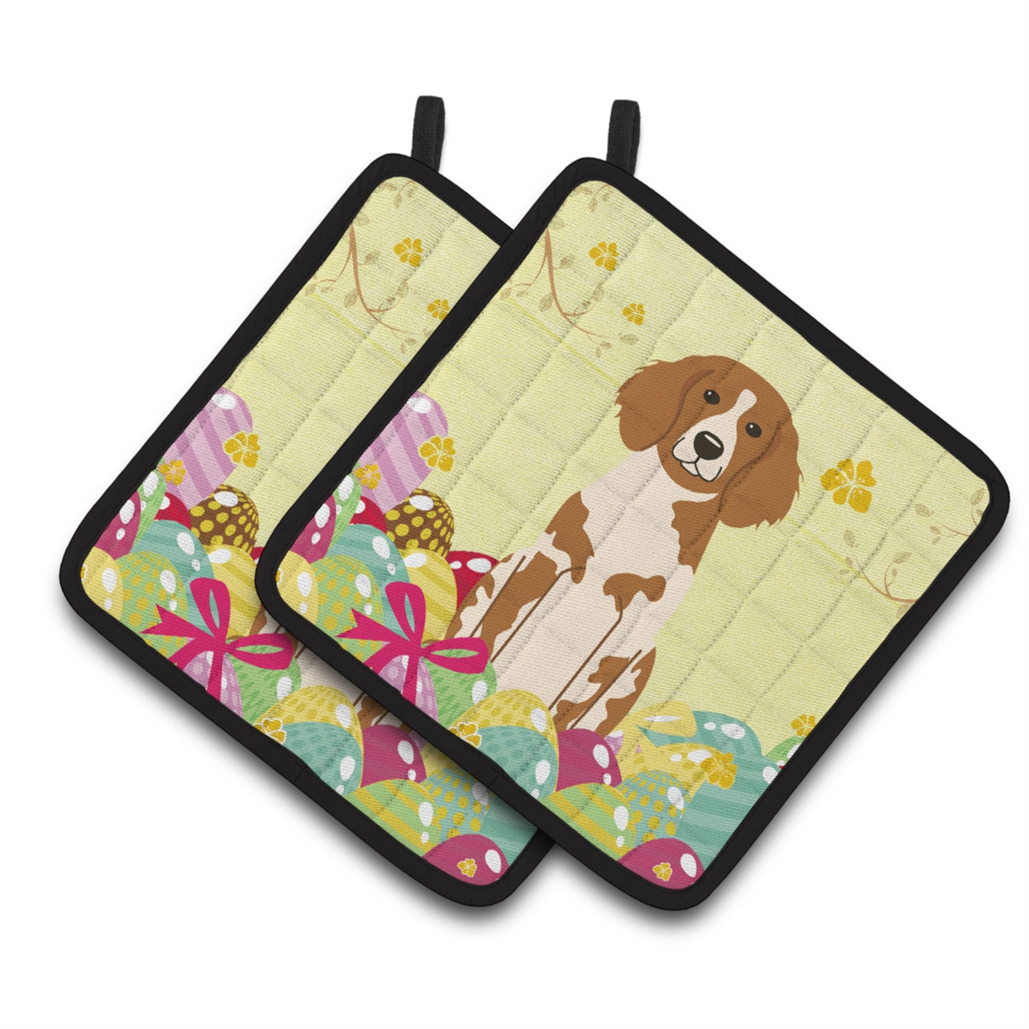'Caroline'S Treasures Easter Eggs Brittany Spaniel Pair Of Pot Holders, 7.5Hx7.5W, Multicolor''