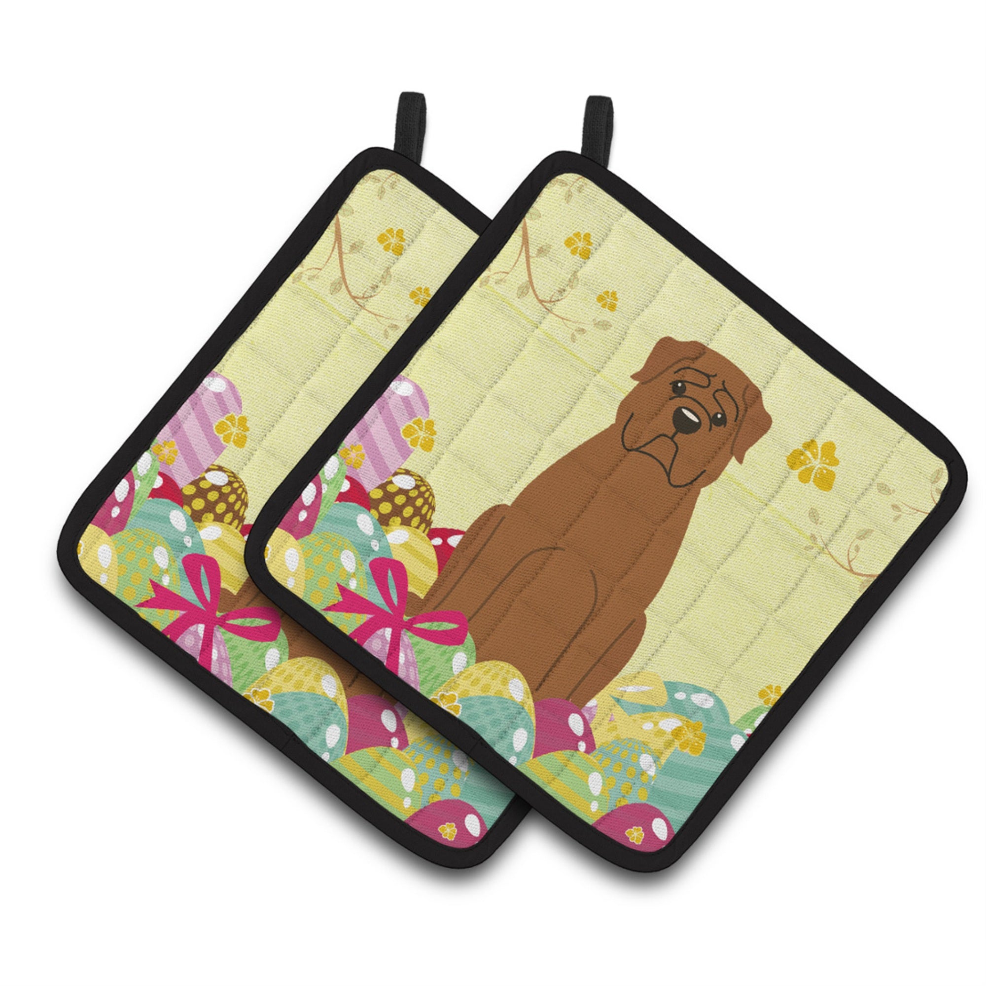 'Caroline'S Treasures Easter Eggs Dogue De Bourdeaux Pair Of Pot Holders, 7.5Hx7.5W, Multicolor''