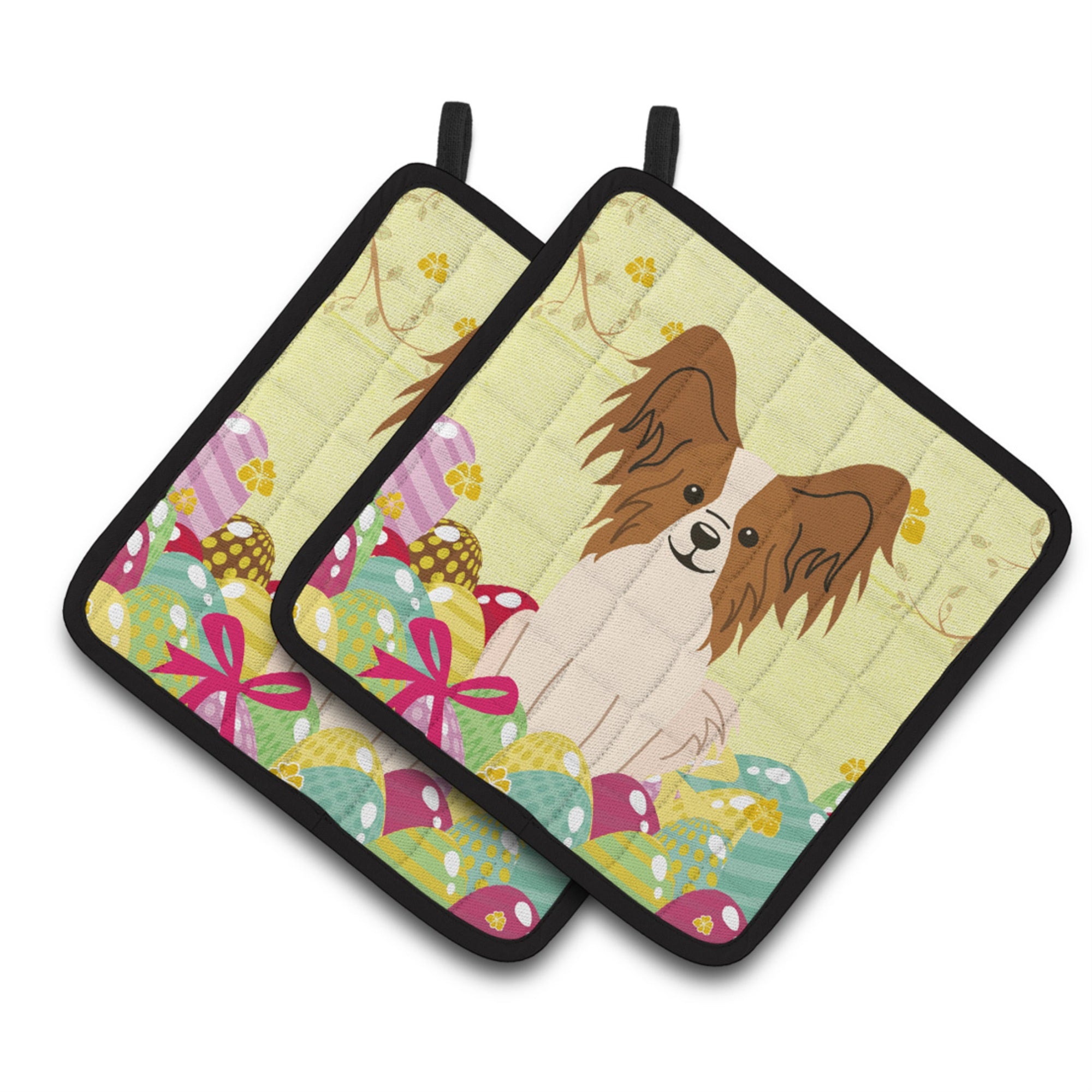 'Caroline'S Treasures Easter Eggs Papillon Red White Pair Of Pot Holders, 7.5Hx7.5W, Multicolor''