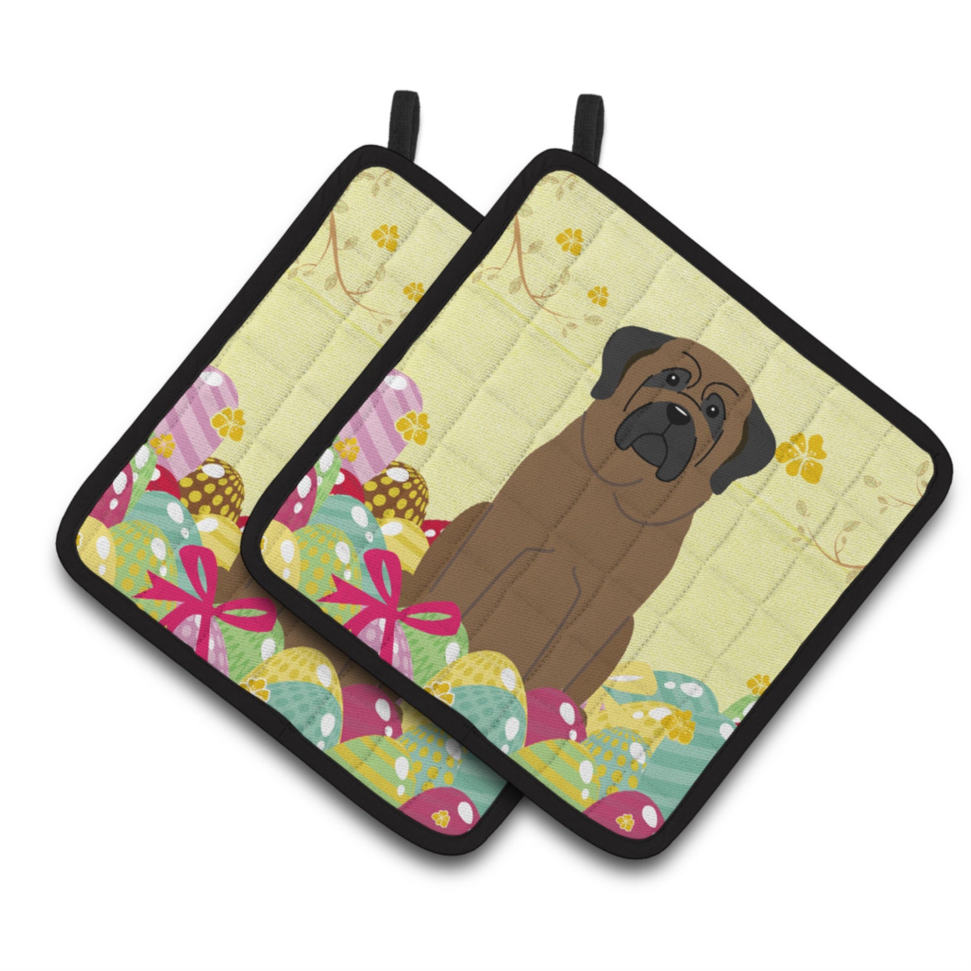 'Caroline'S Treasures Easter Eggs Bullmastiff Pair Of Pot Holders, 7.5Hx7.5W, Multicolor''
