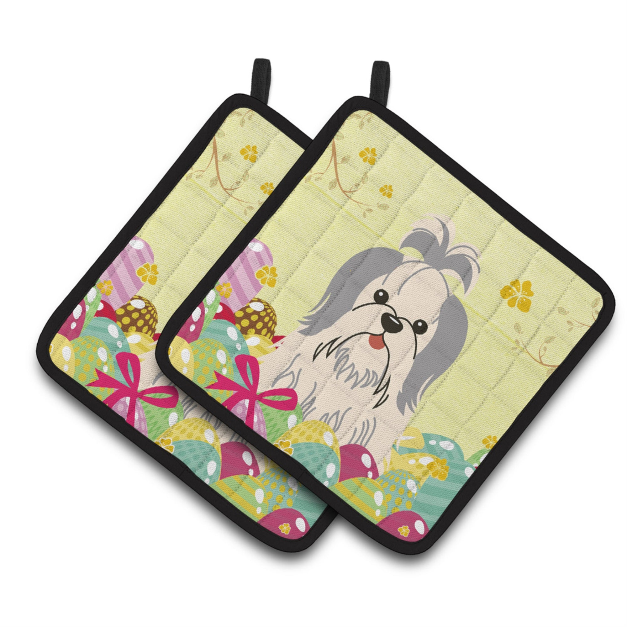 'Caroline'S Treasures Easter Shih Tzu Silver White Pair Of Pot Holders, 7.5Hx7.5W, Multicolor''