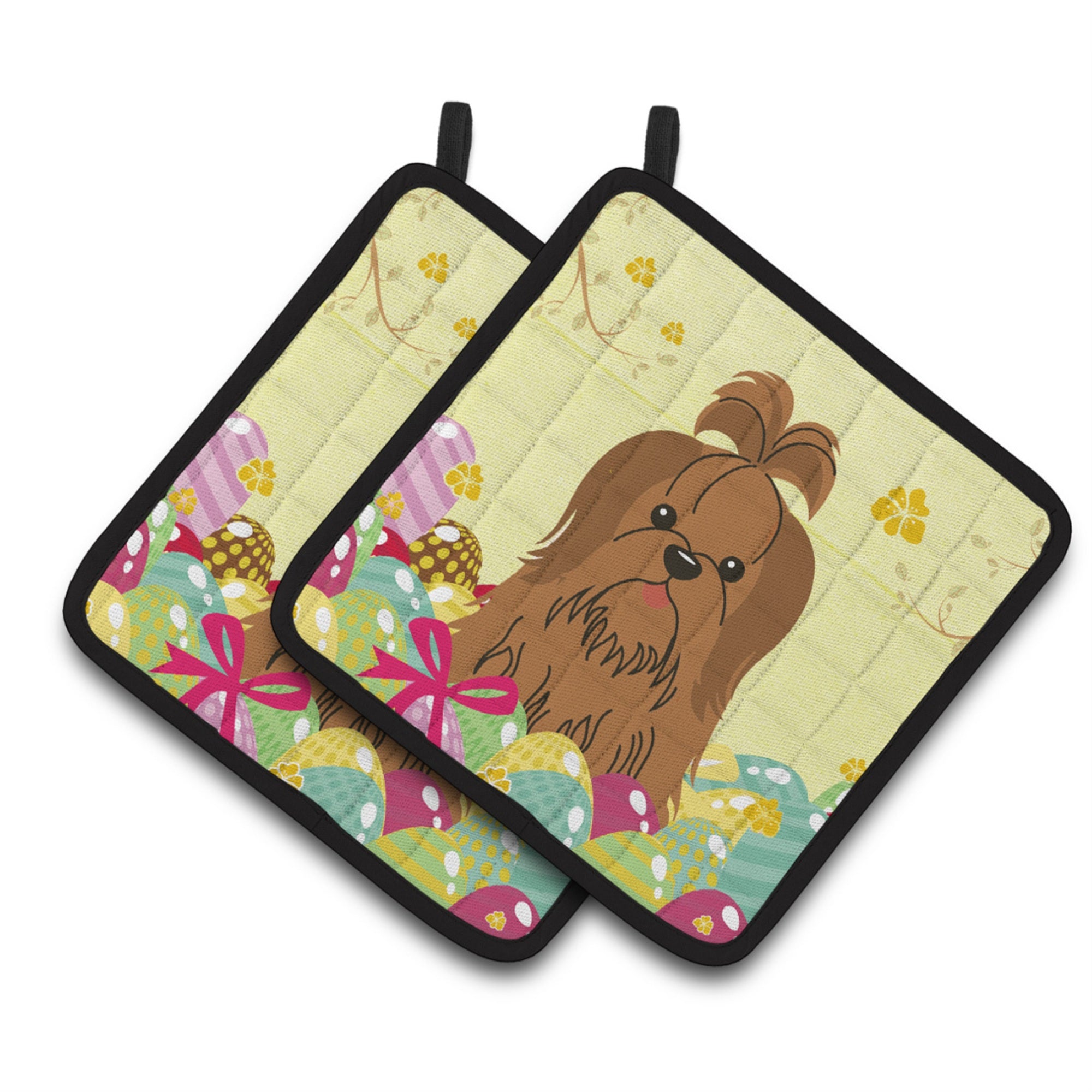 'Caroline'S Treasures Easter Shih Tzu Silver Pair Of Pot Holders, 7.5Hx7.5W, Multicolor''