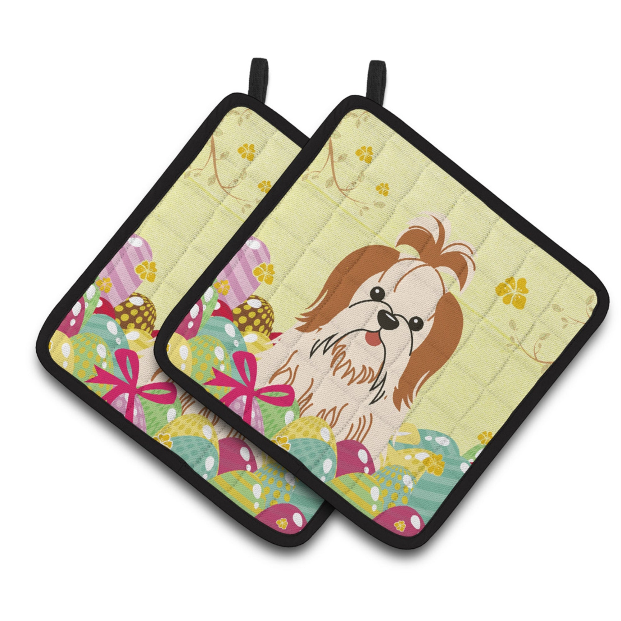 'Caroline'S Treasures Easter Eggs Shih Tzu Red White Pair Of Pot Holders, 7.5Hx7.5W, Multicolor''