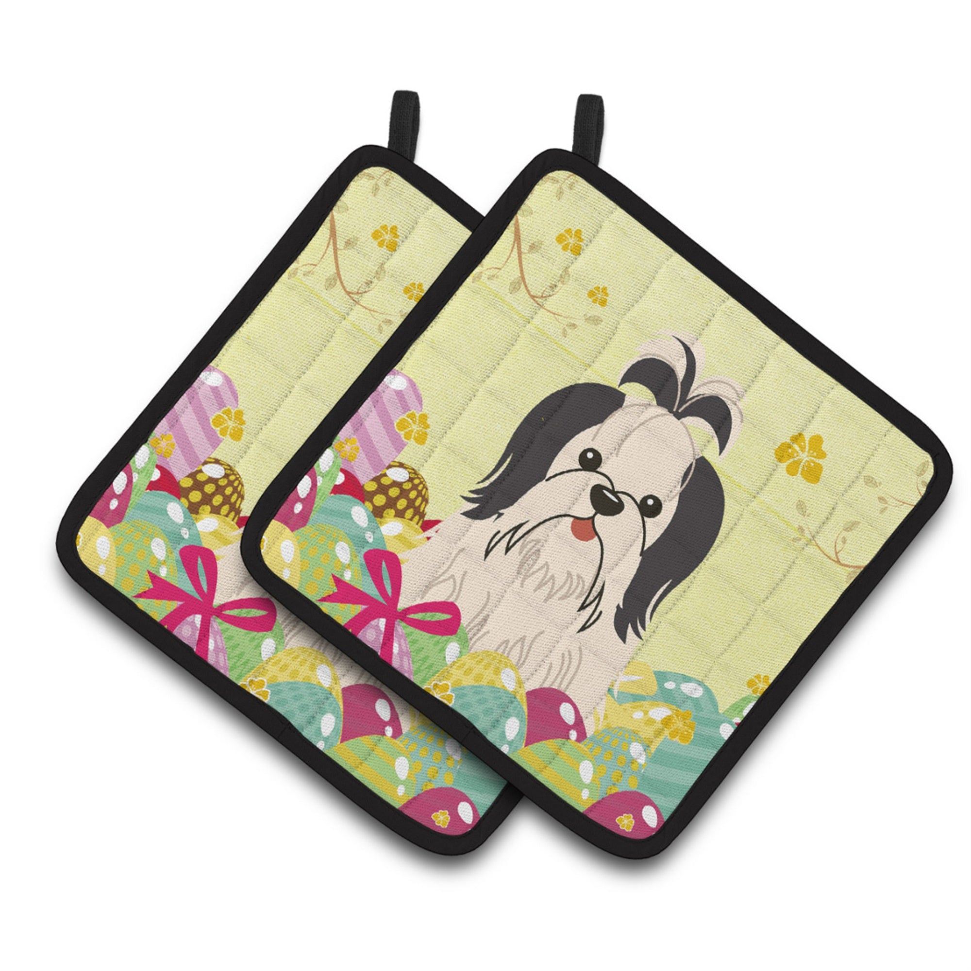 'Caroline'S Treasures Easter Shih Tzu Black White Pair Of Pot Holders, 7.5Hx7.5W, Multicolor''