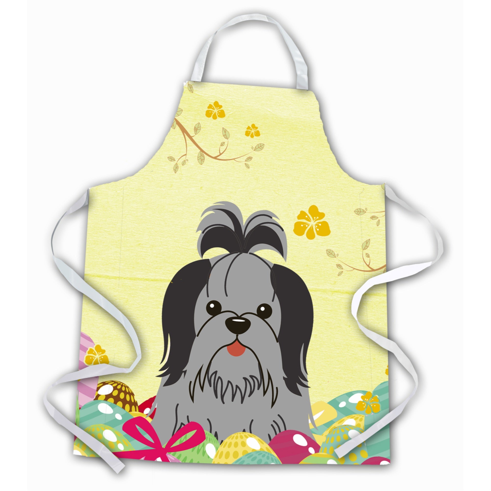 'Caroline'S Treasures Easter Eggs Shih Tzu Black Silver Apron, Large, Multicolor''