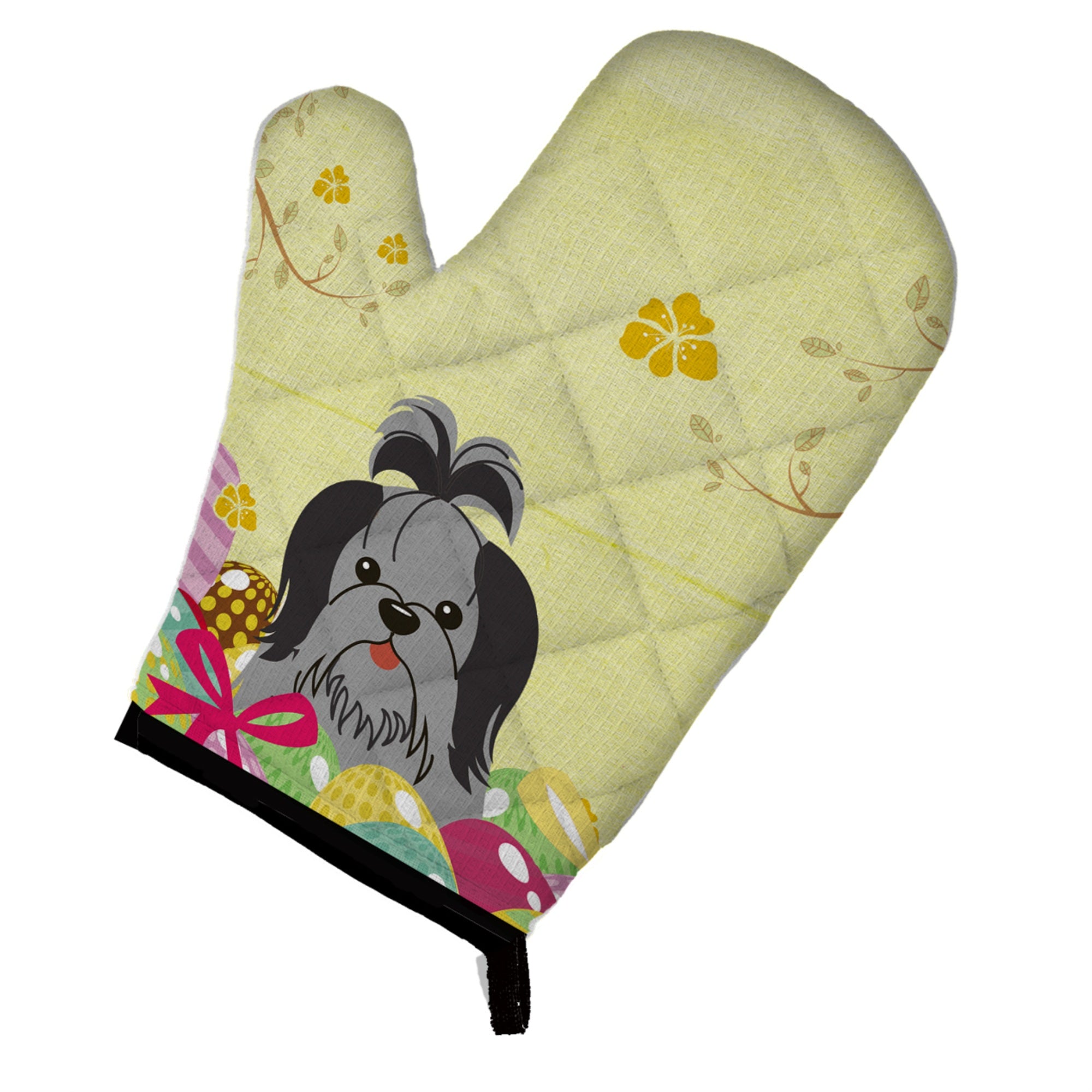 'Caroline'S Treasures Easter Eggs Shih Tzu Black Silver Oven Mitt, Multicolor, 12'''' X 8.5''''''