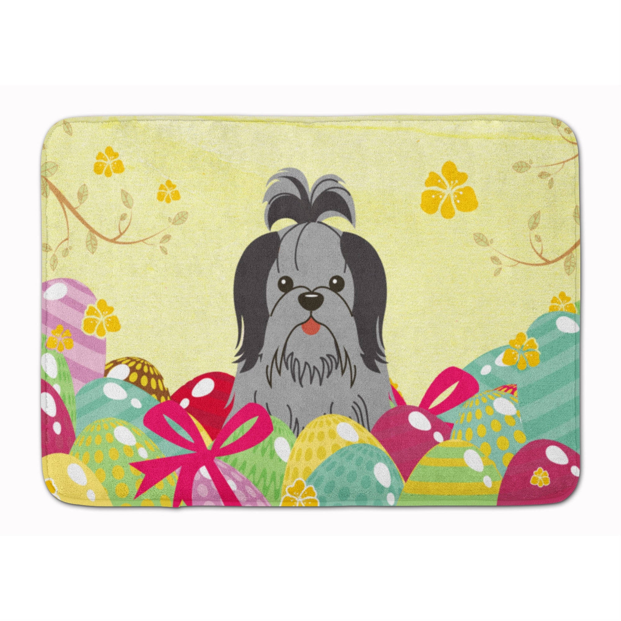 'Caroline'S Treasures Easter Eggs Shih Tzu Black Silver Machine Washable Memory Foam Mat Doormats, Multicolor''