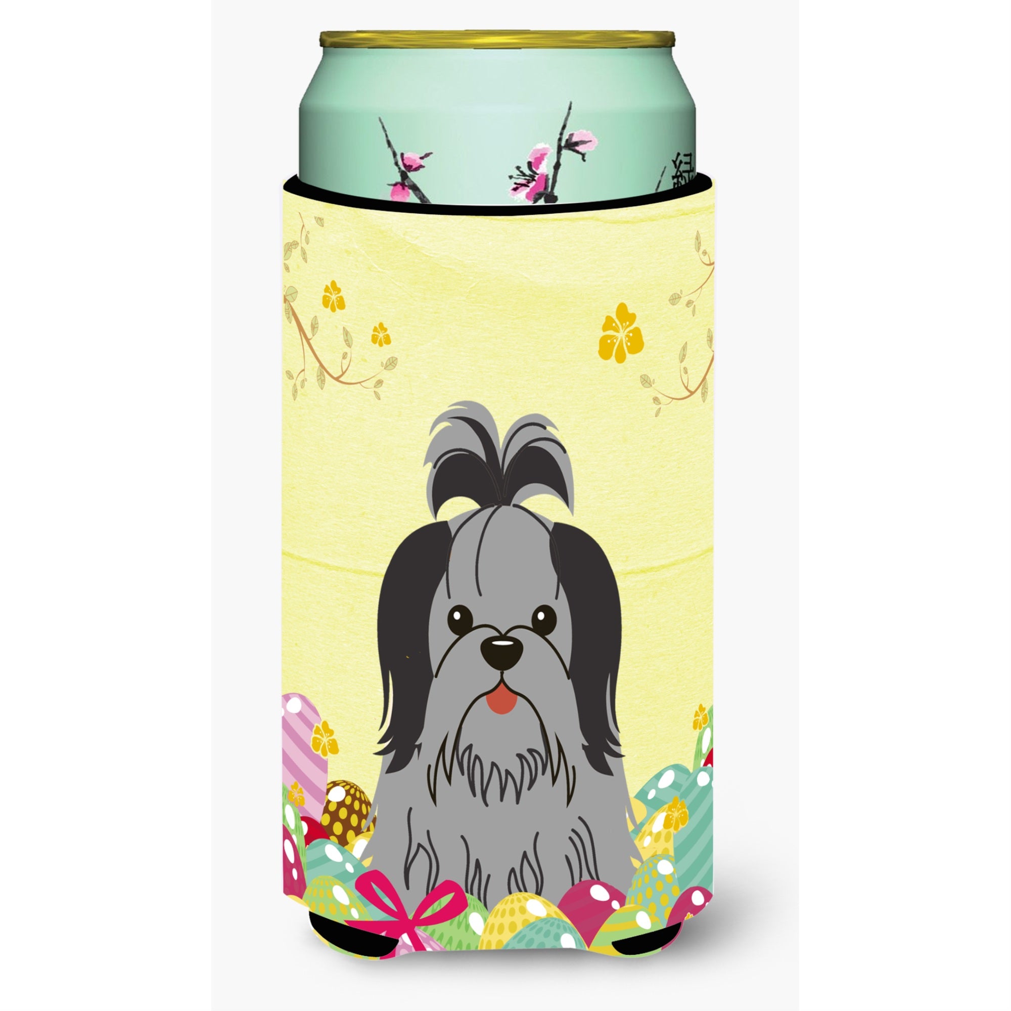 'Caroline'S Treasures Easter Eggs Shih Tzu Black Silver Tall Boy Beverage Insulator Hugger, Multicolor''