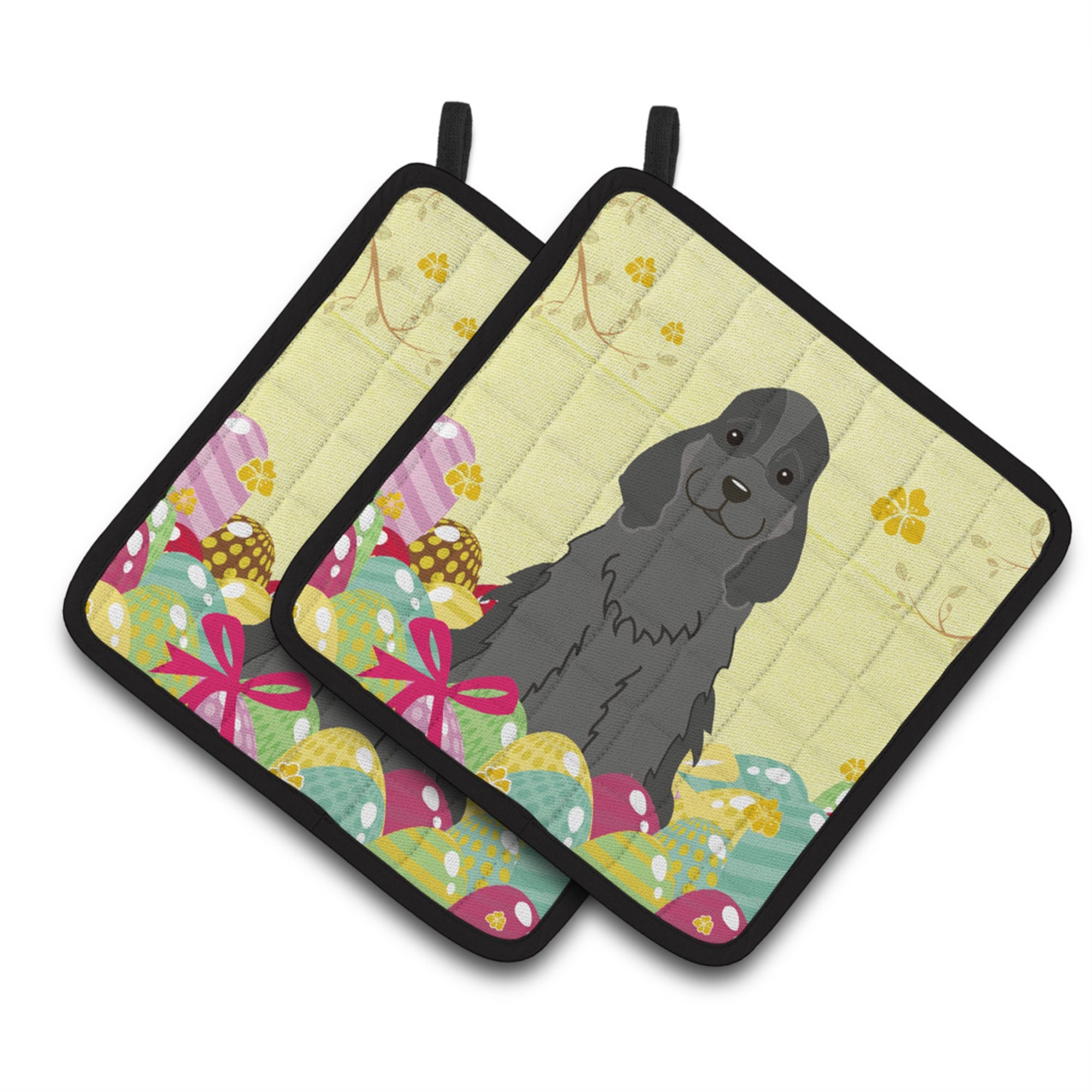 'Caroline'S Treasures Easter Cocker Spaniel Black Pair Of Pot Holders, 7.5Hx7.5W, Multicolor''