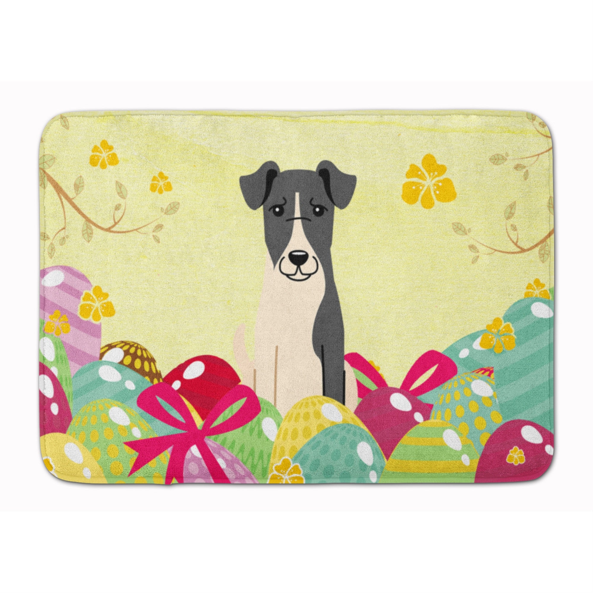 'Caroline'S Treasures Easter Eggs Smooth Fox Terrier Machine Washable Memory Foam Mat Doormats, Multicolor''
