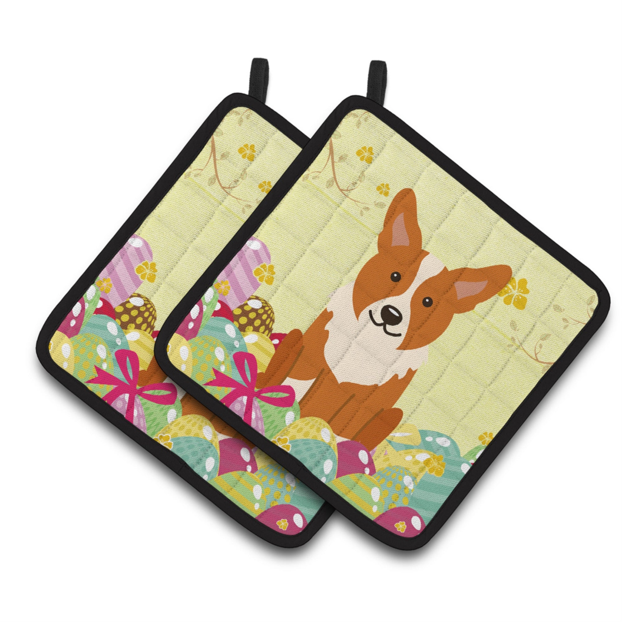 'Caroline'S Treasures Easter Eggs Corgi Pair Of Pot Holders, 7.5Hx7.5W, Multicolor''