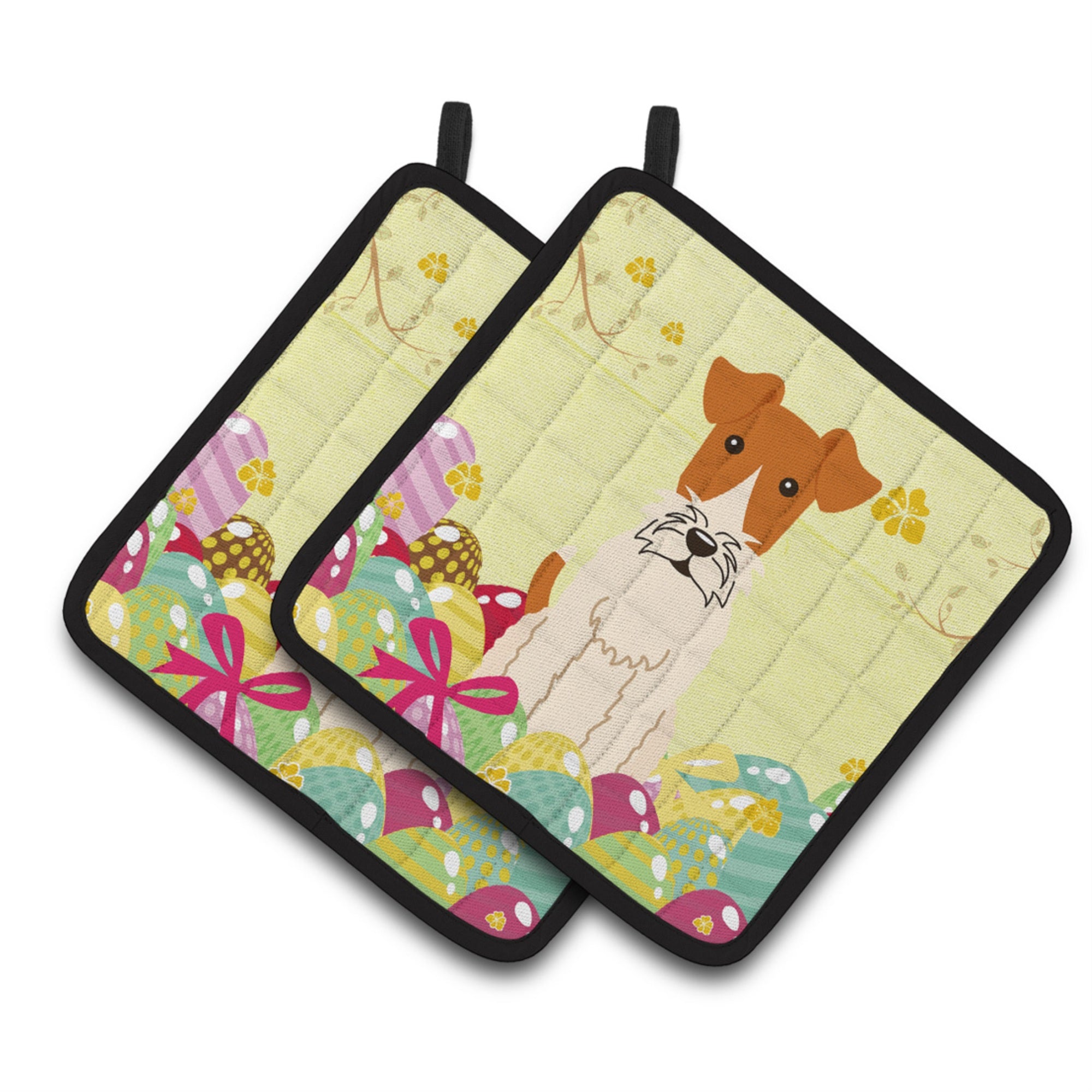 'Caroline'S Treasures Easter Eggs Wire Fox Terrier Pair Of Pot Holders, 7.5Hx7.5W, Multicolor''