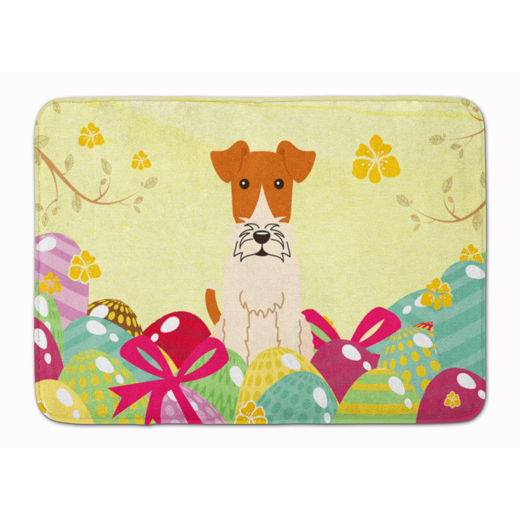'Caroline'S Treasures Easter Eggs Wire Fox Terrier Machine Washable Memory Foam Mat Doormats, Multicolor''