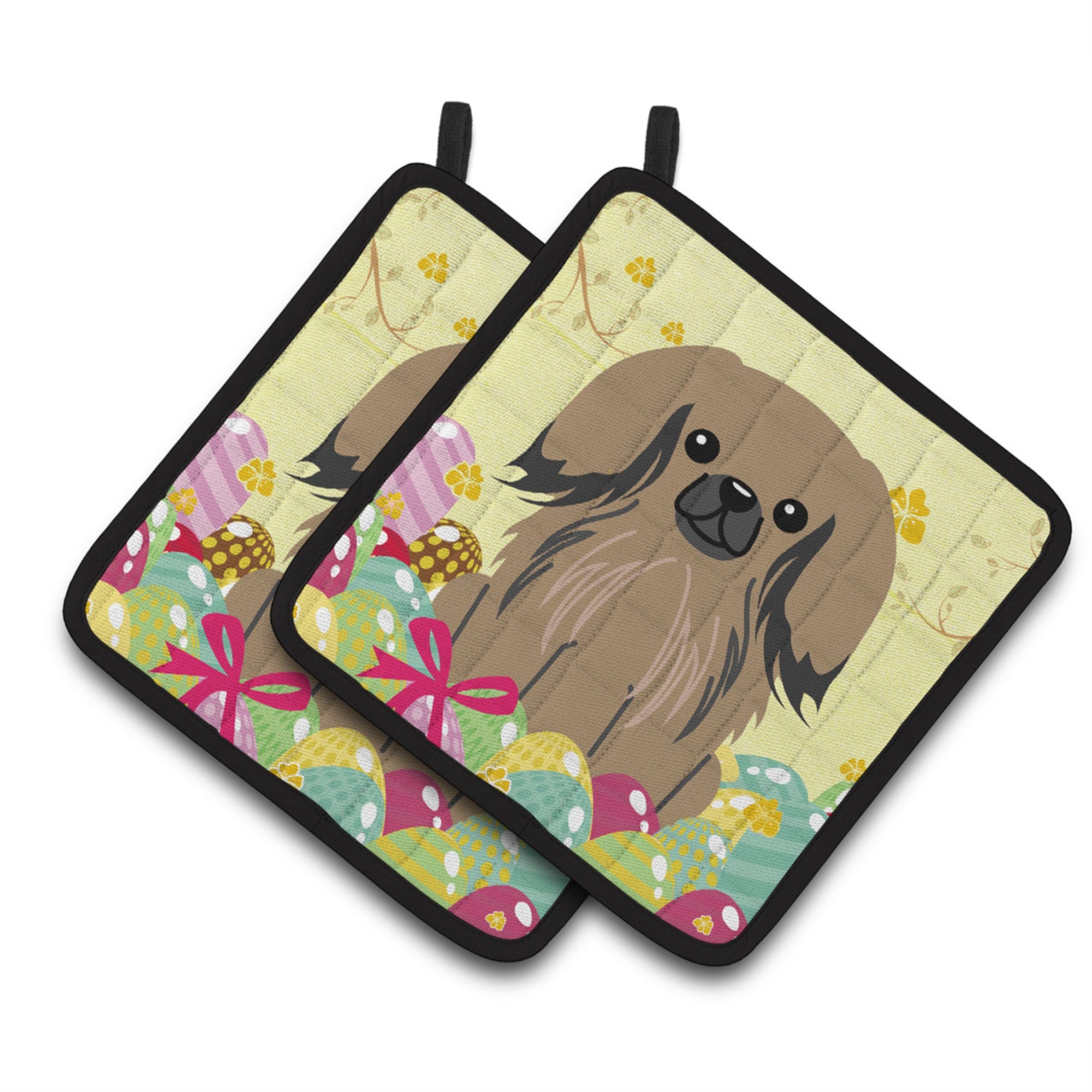 'Caroline'S Treasures Easter Eggs Pekingnese Tan Pair Of Pot Holders, 7.5Hx7.5W, Multicolor''