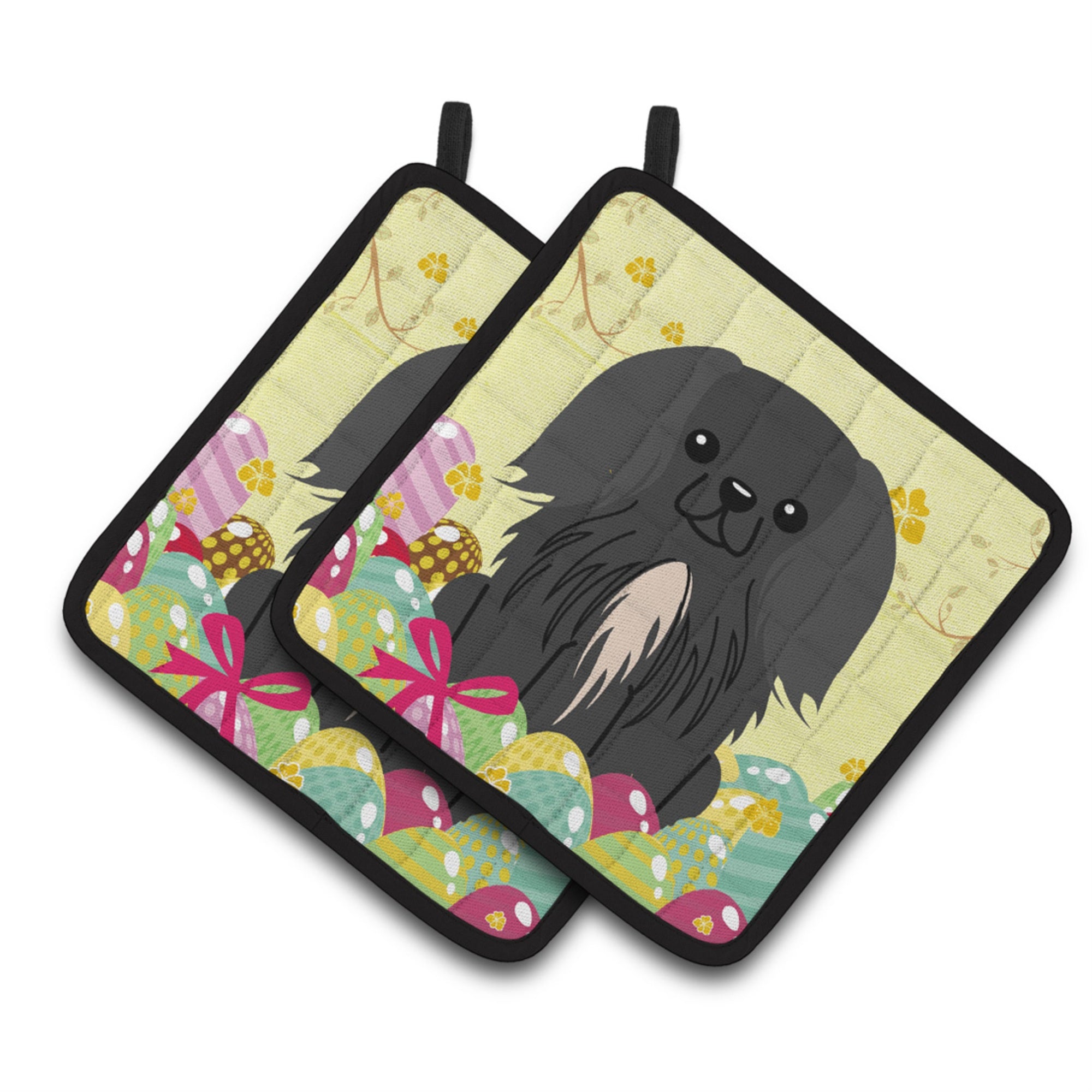 'Caroline'S Treasures Easter Eggs Pekingnese Black Pair Of Pot Holders, 7.5Hx7.5W, Multicolor''