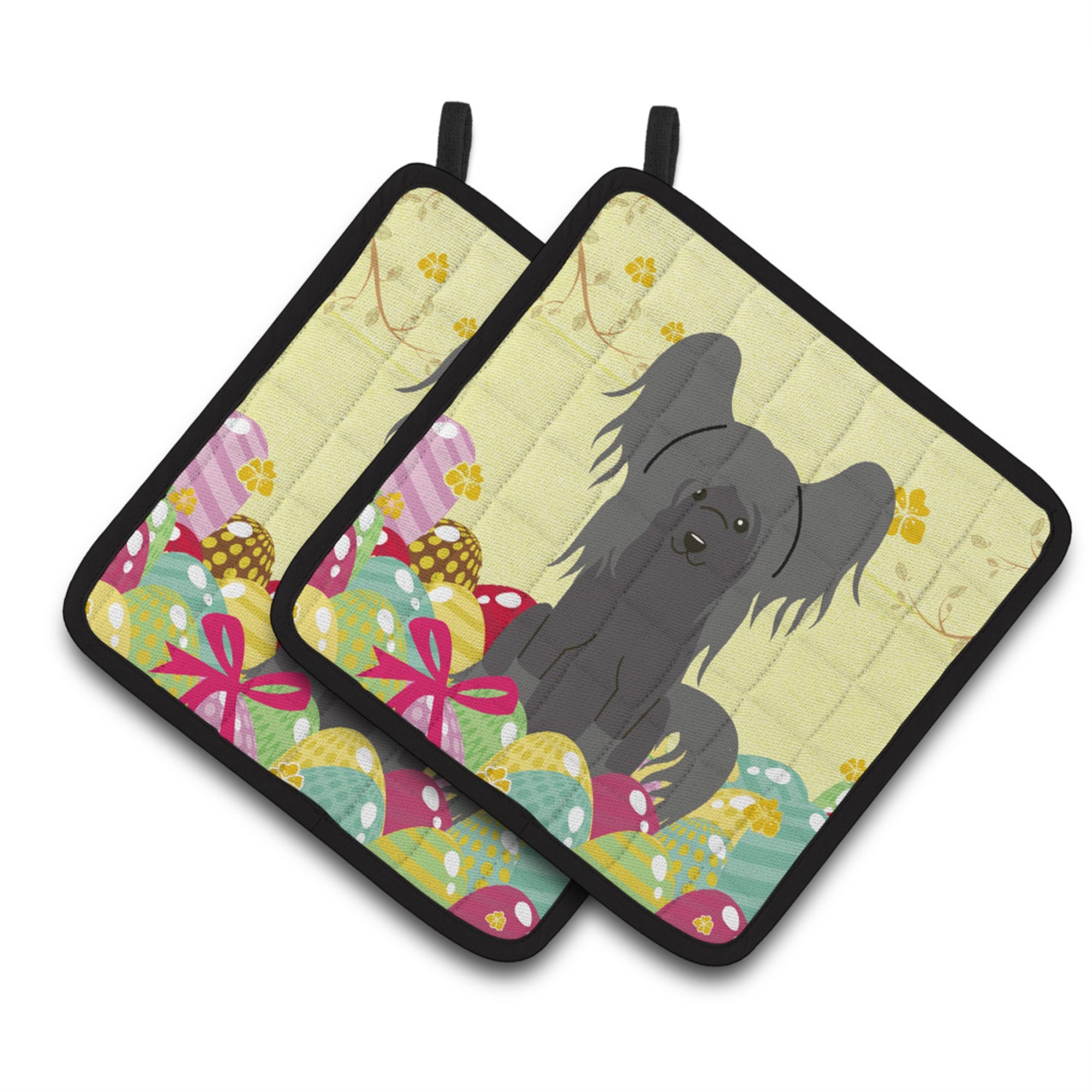 'Caroline'S Treasures Easter Chinese Crested Black Pair Of Pot Holders, 7.5Hx7.5W, Multicolor''