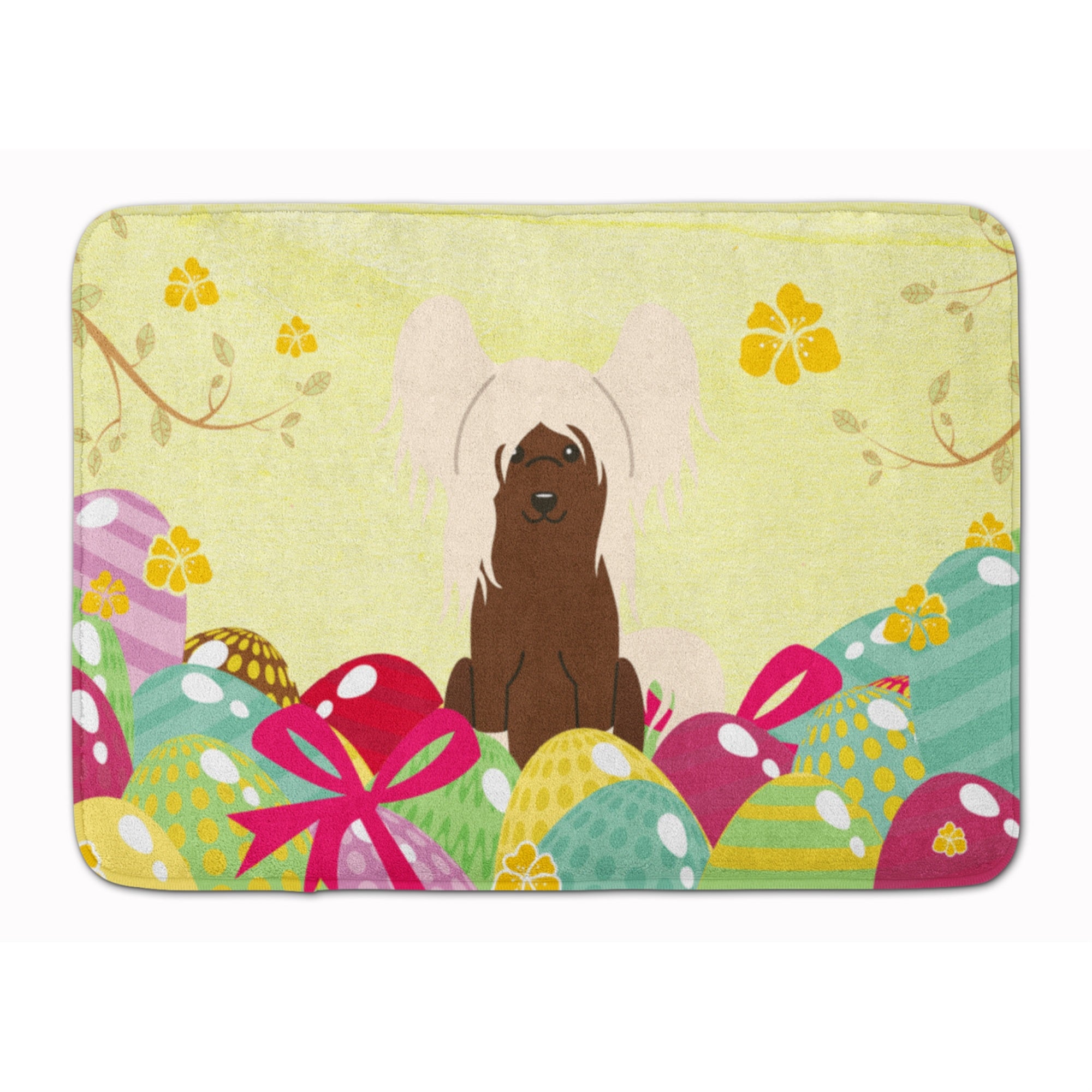 'Caroline'S Treasures Easter Eggs Chinese Crested Cream Machine Washable Memory Foam Mat Doormats, Multicolor''