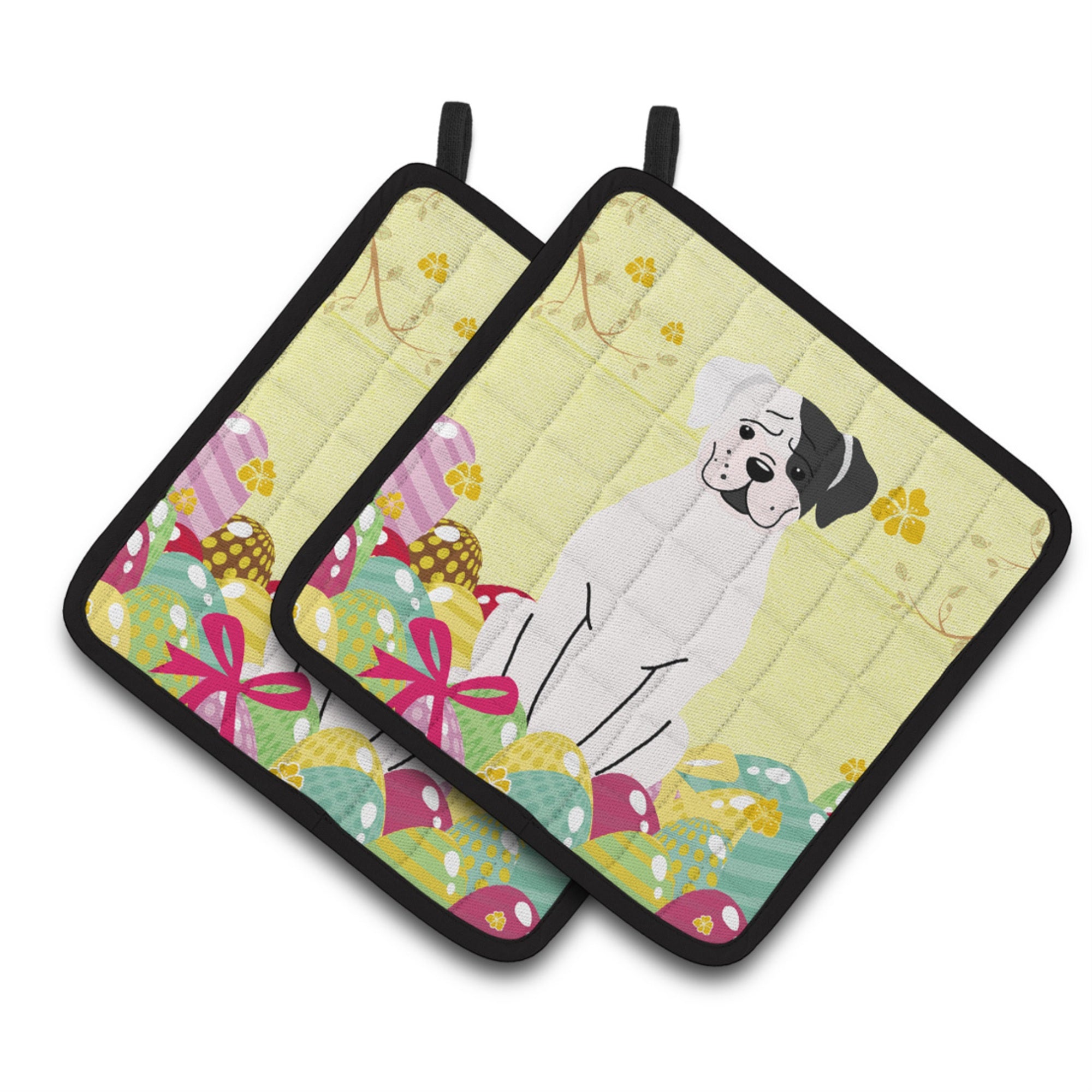 'Caroline'S Treasures Easter Eggs White Boxer Cooper Pair Of Pot Holders, 7.5Hx7.5W, Multicolor''