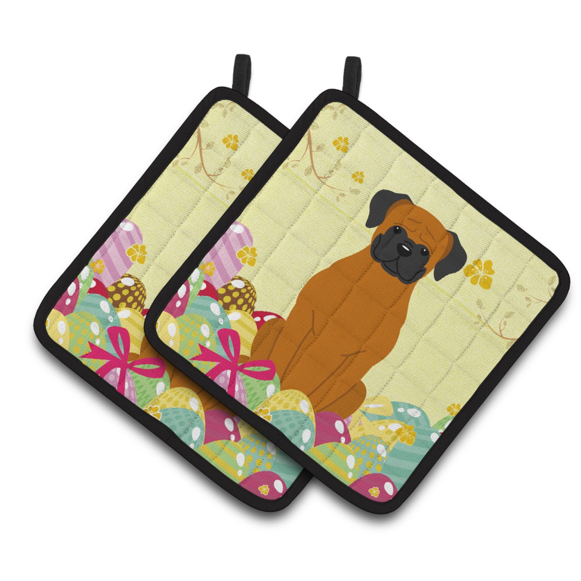 'Caroline'S Treasures Easter Eggs Fawn Boxer Pair Of Pot Holders, 7.5Hx7.5W, Multicolor''
