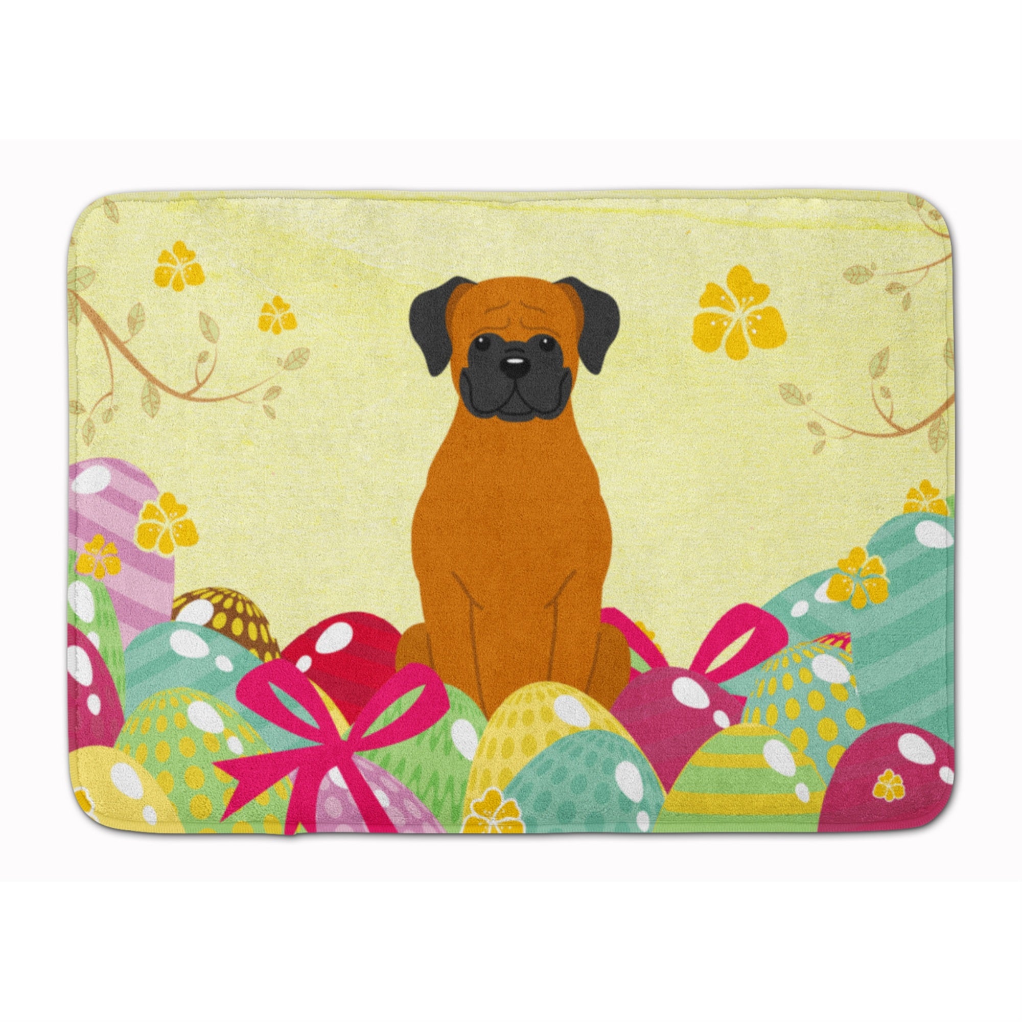 'Caroline'S Treasures Easter Eggs Fawn Boxer Machine Washable Memory Foam Mat Doormats, Multicolor''
