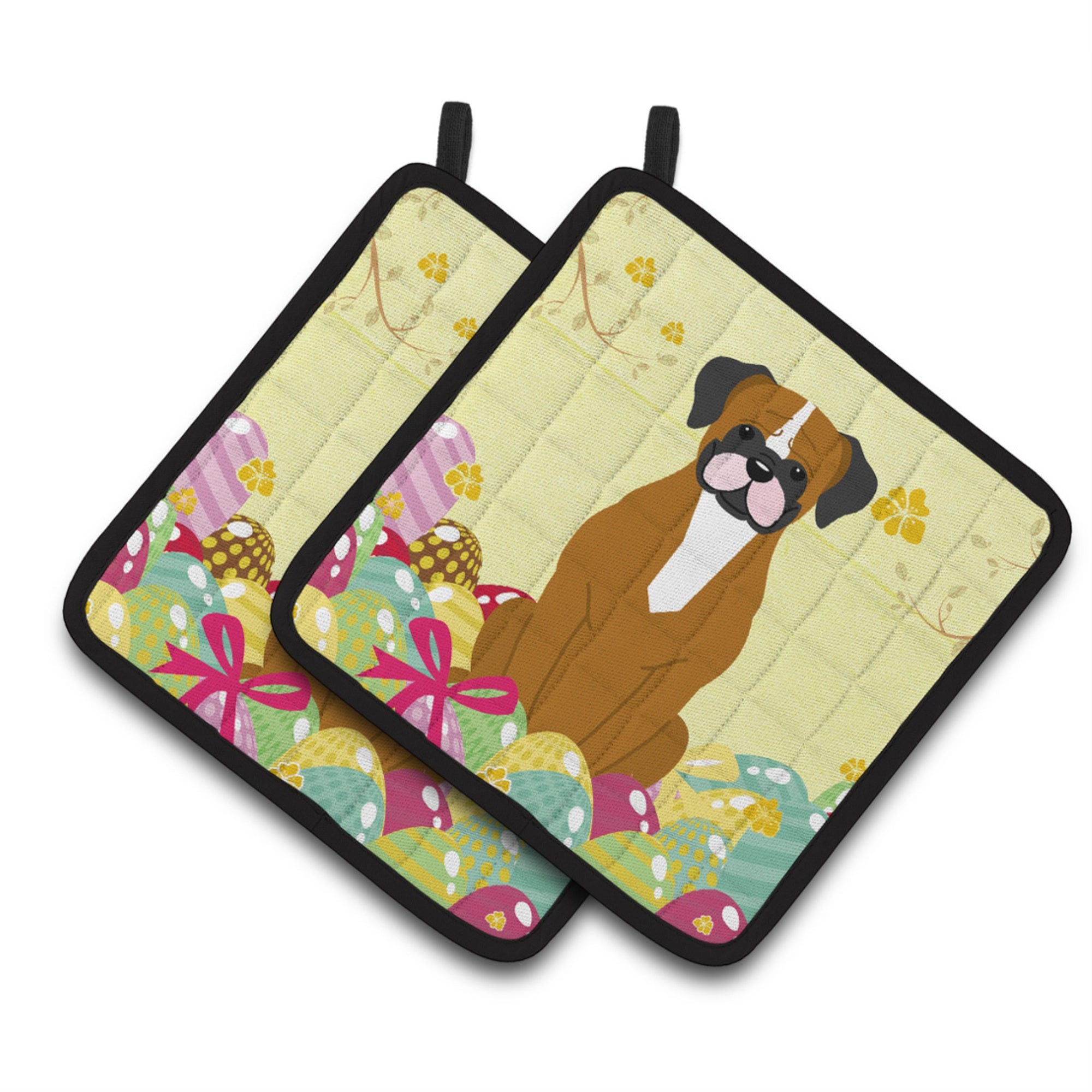 'Caroline'S Treasures Easter Eggs Flashy Fawn Boxer Pair Of Pot Holders, 7.5Hx7.5W, Multicolor''