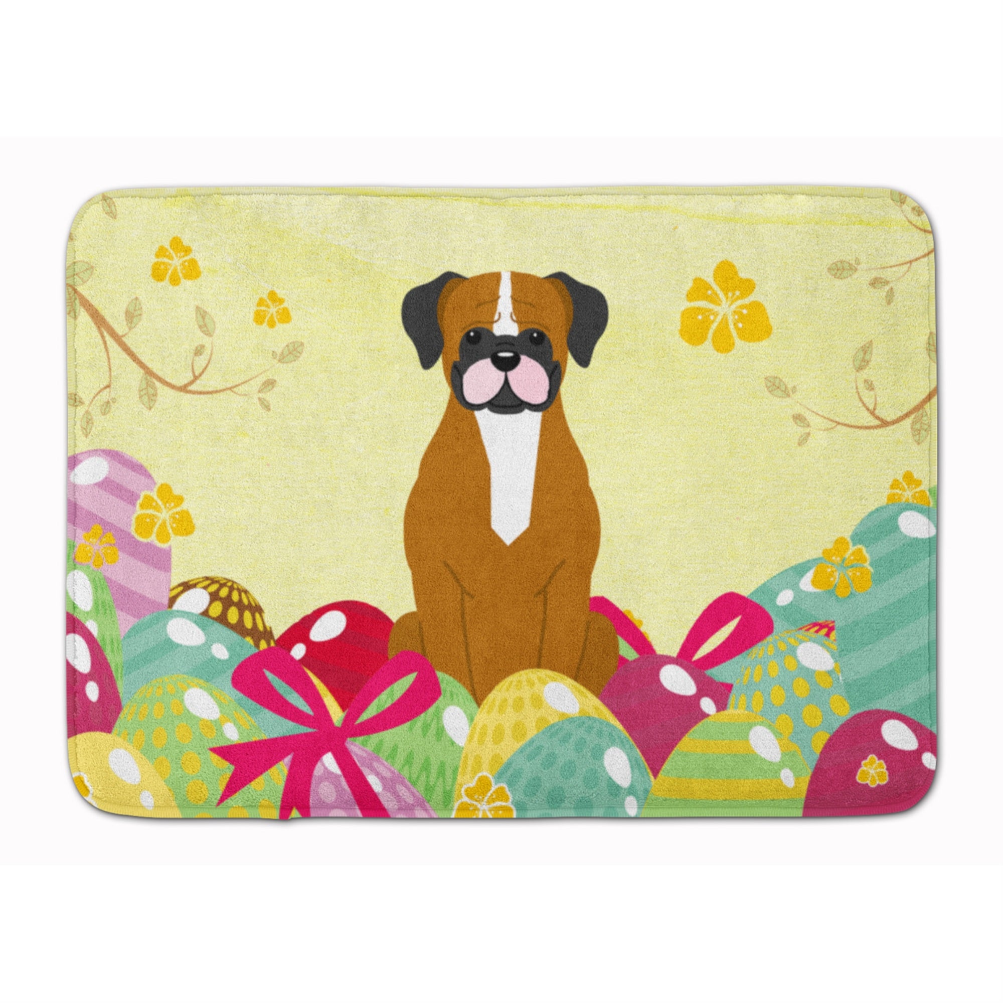 'Caroline'S Treasures Easter Eggs Flashy Fawn Boxer Machine Washable Memory Foam Mat Doormats, Multicolor''