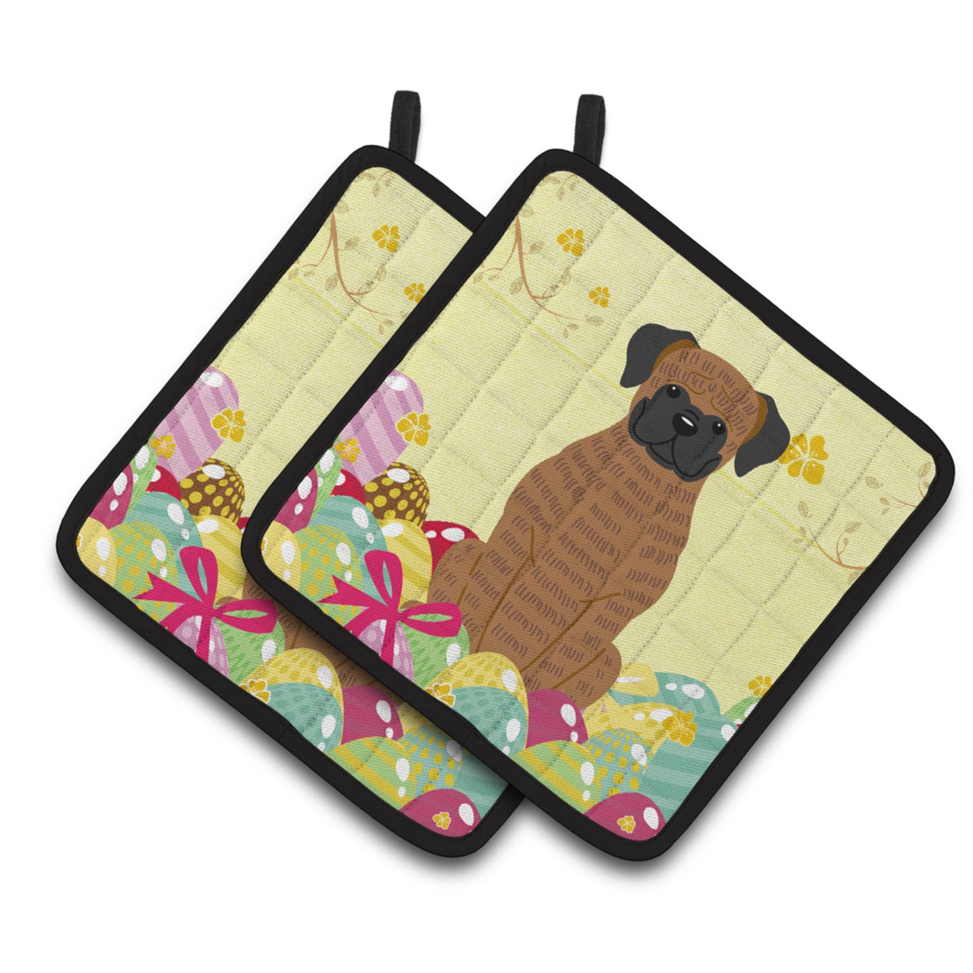 'Caroline'S Treasures Easter Eggs Brindle Boxer Pair Of Pot Holders, 7.5Hx7.5W, Multicolor''