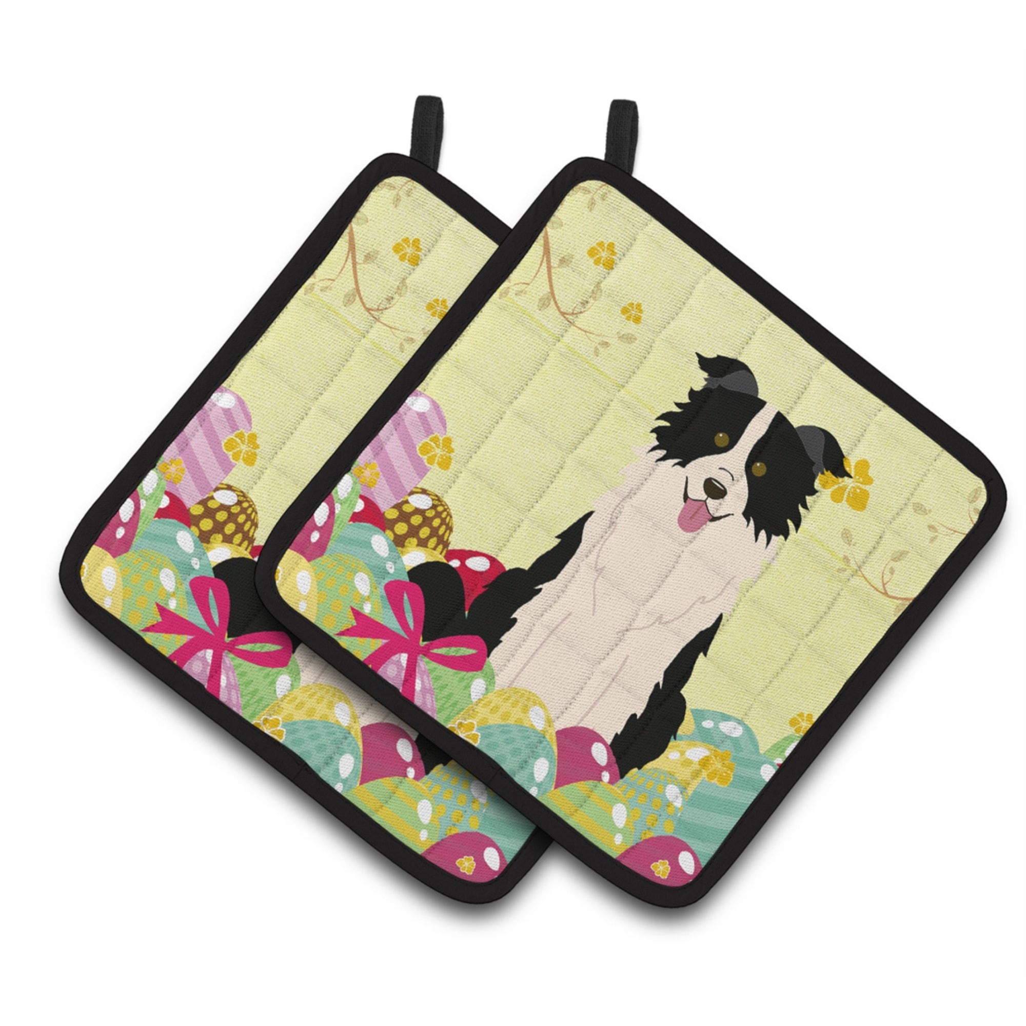 'Caroline'S Treasures Easter Border Collie Black Pair Of Pot Holders, 7.5Hx7.5W, Multicolor''