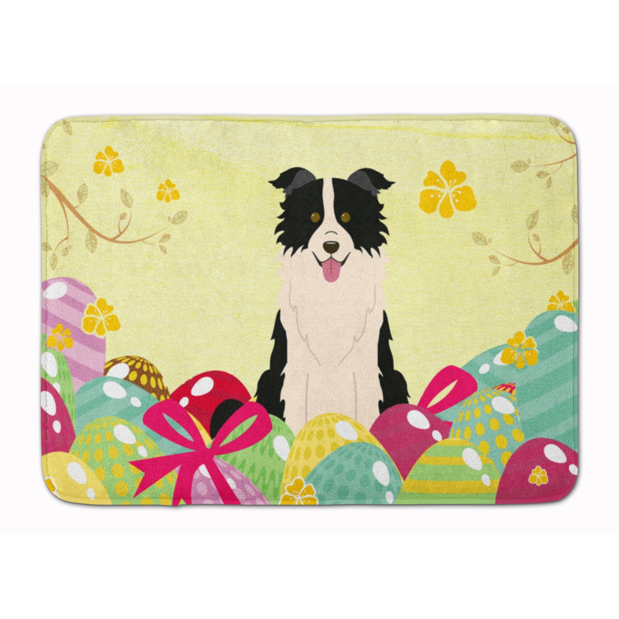 Caroline'S Treasures Easter Eggs Border Collie Black White Machine Washable Memory Foam Mat Doormats