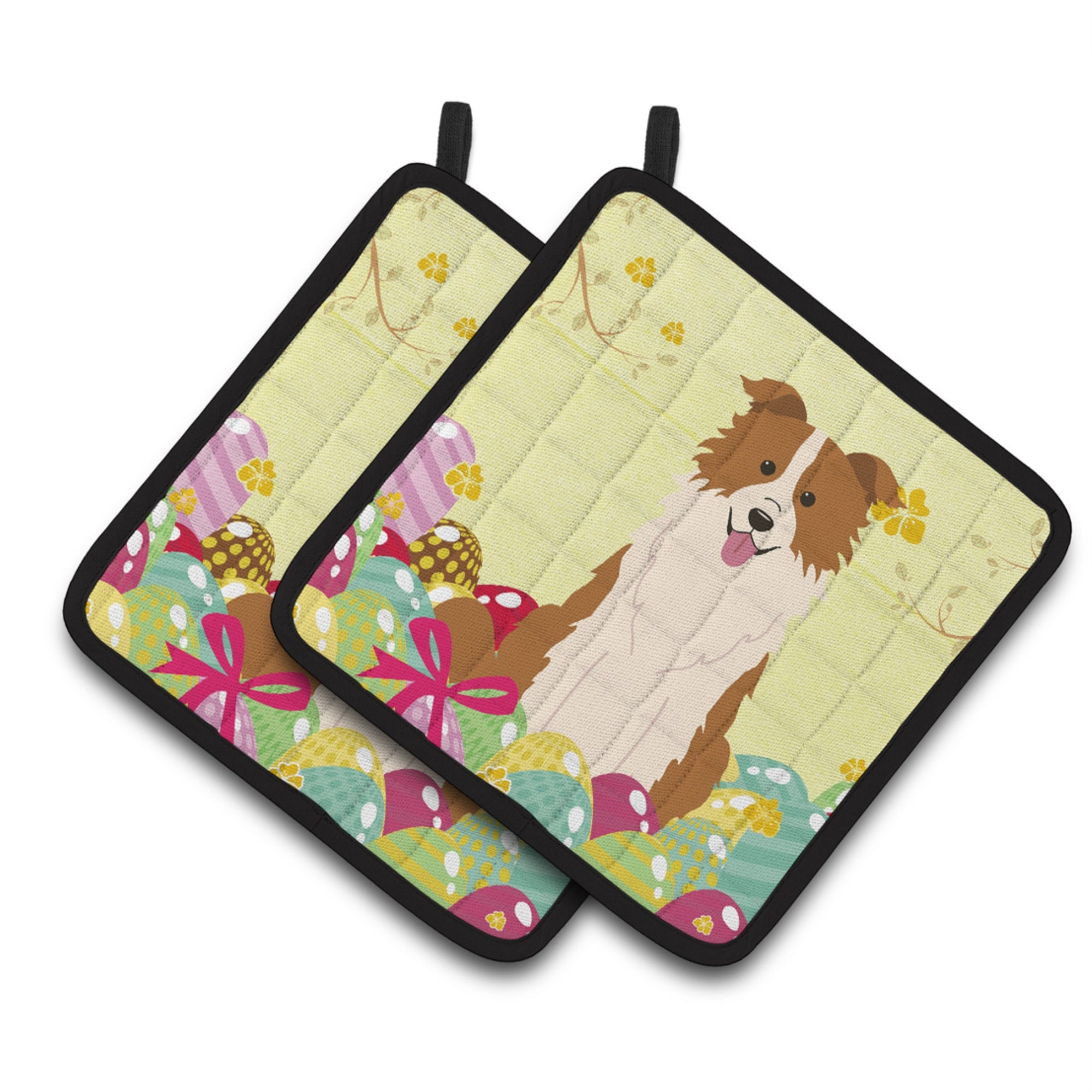 'Caroline'S Treasures Easter Border Collie Red White Pair Of Pot Holders, 7.5Hx7.5W, Multicolor''