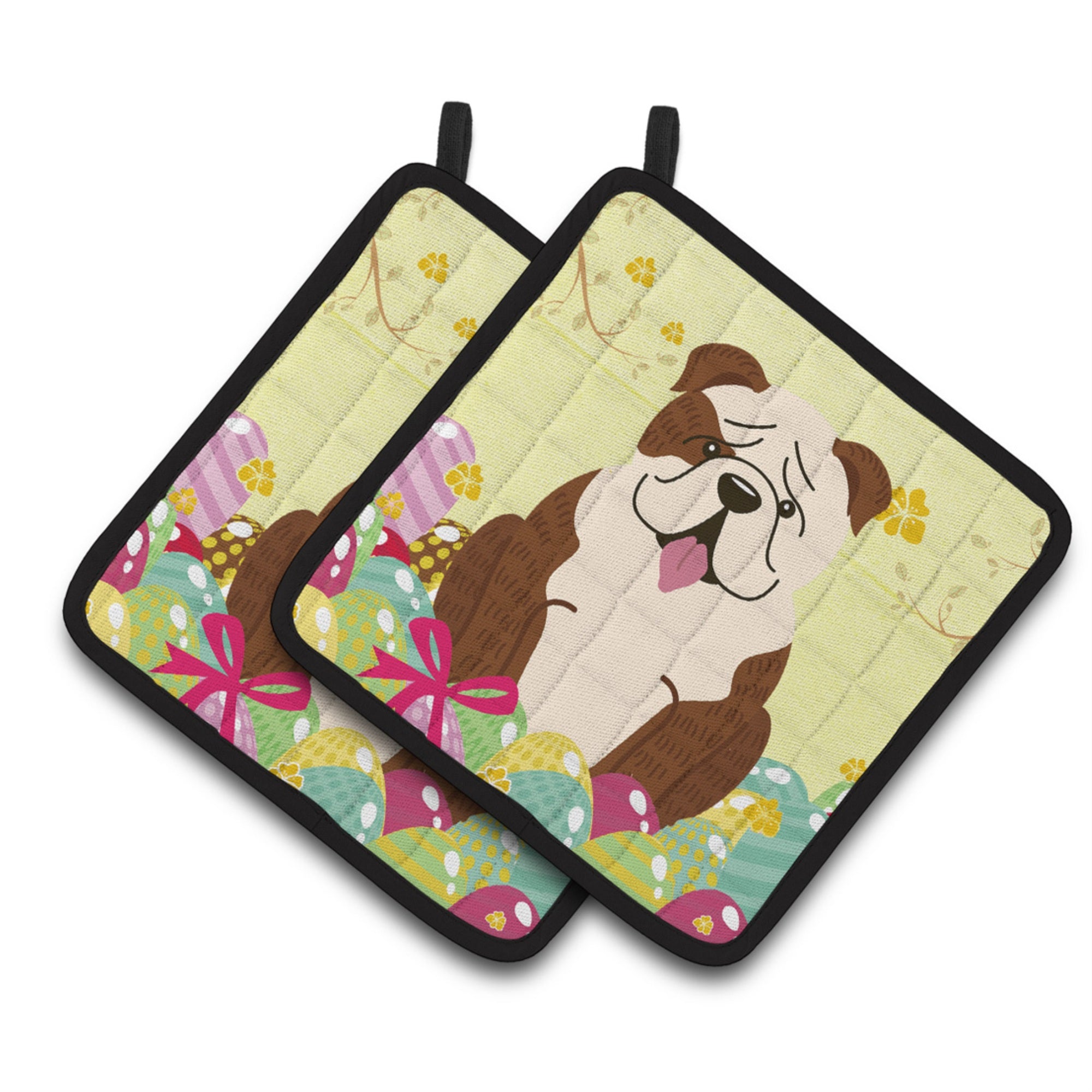 'Caroline'S Treasures Easter English Bulldog Brindle Pair Of Pot Holders, 7.5Hx7.5W, Multicolor''
