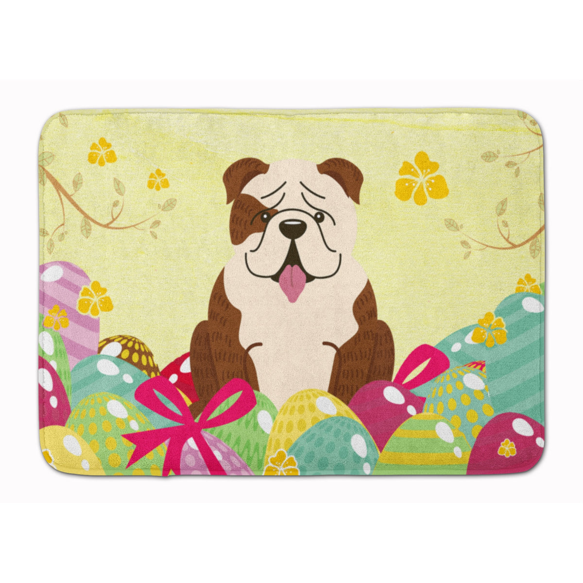 Caroline'S Treasures Easter Eggs English Bulldog Brindle White Machine Washable Memory Foam Mat Doormats