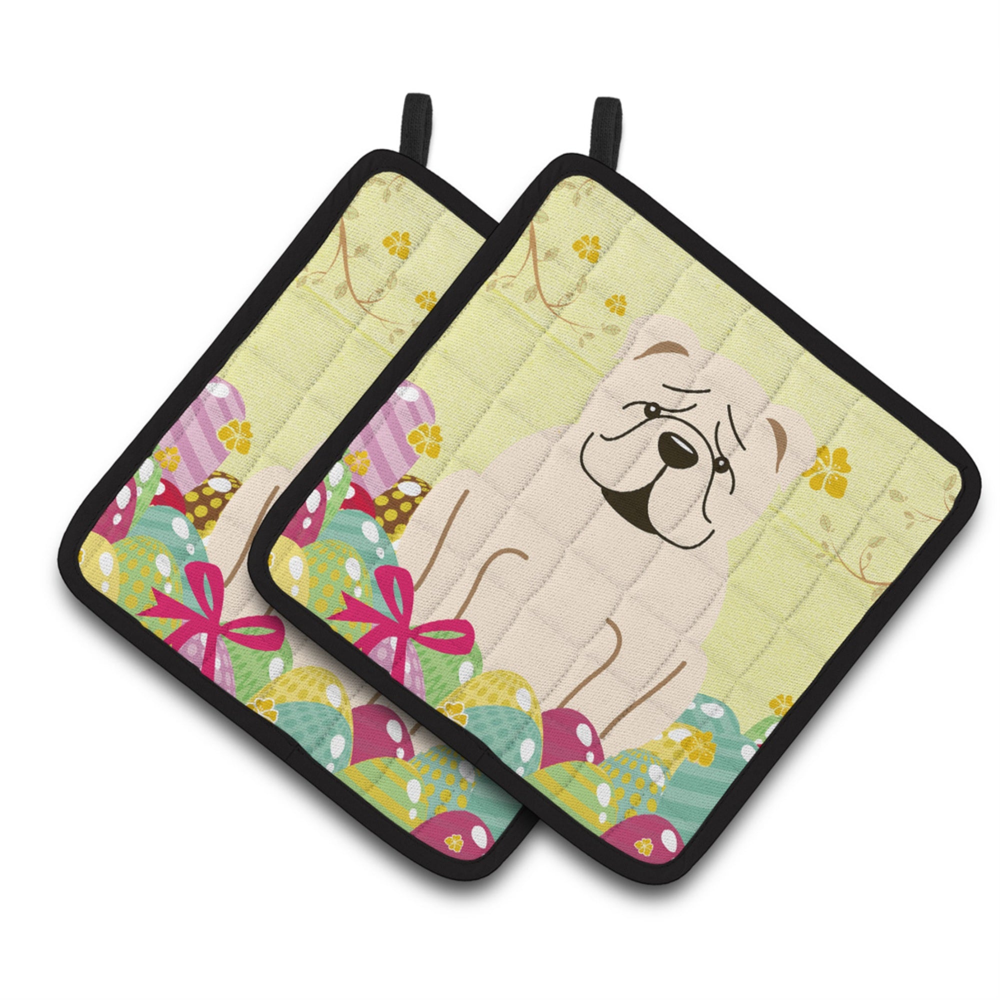 'Caroline'S Treasures Easter English Bulldog White Pair Of Pot Holders, 7.5Hx7.5W, Multicolor''