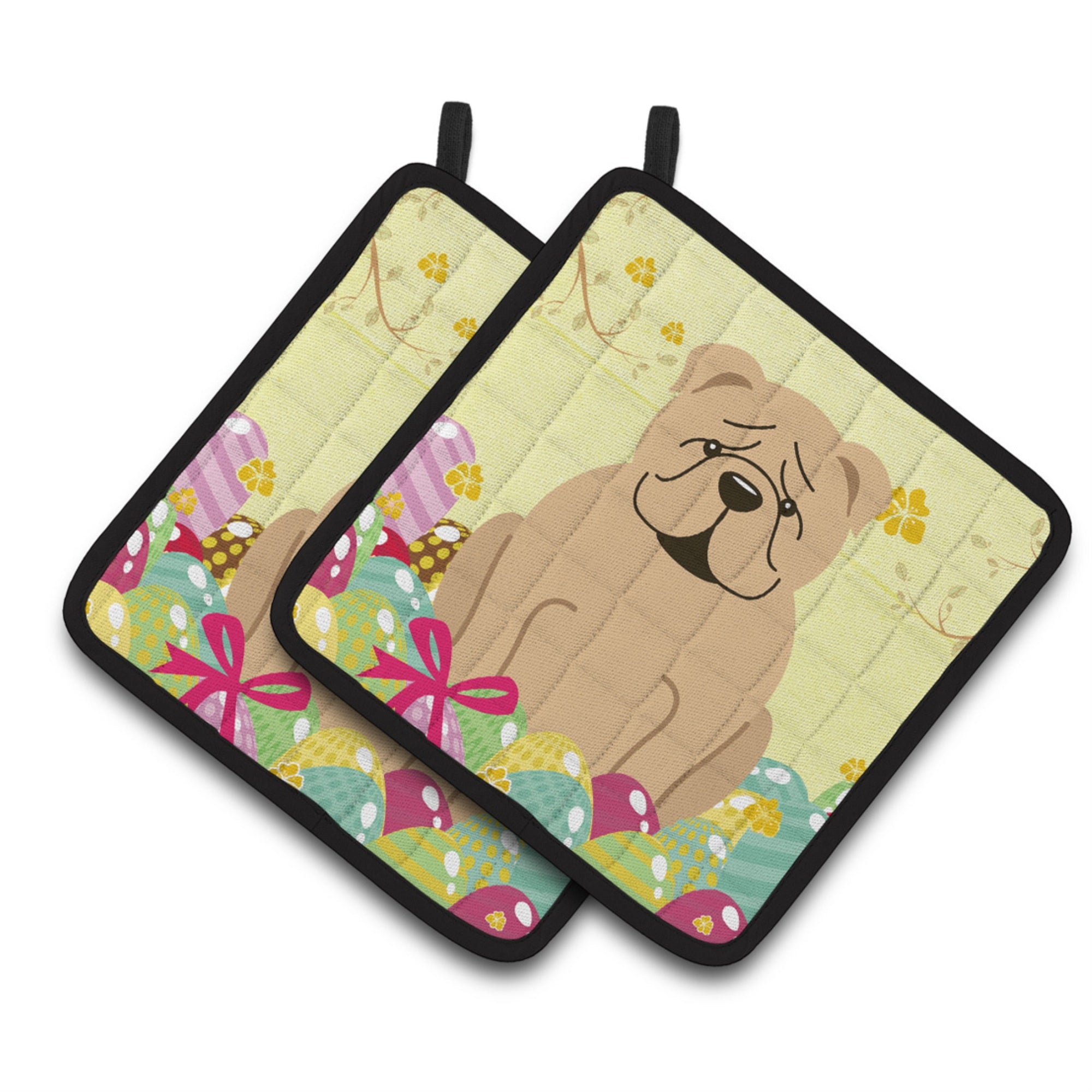 'Caroline'S Treasures Bb6124Pthd Easter English Bulldog Fawn Pair Of Pot Holders, 7.5'''' X 7.5'''', Multicolor''