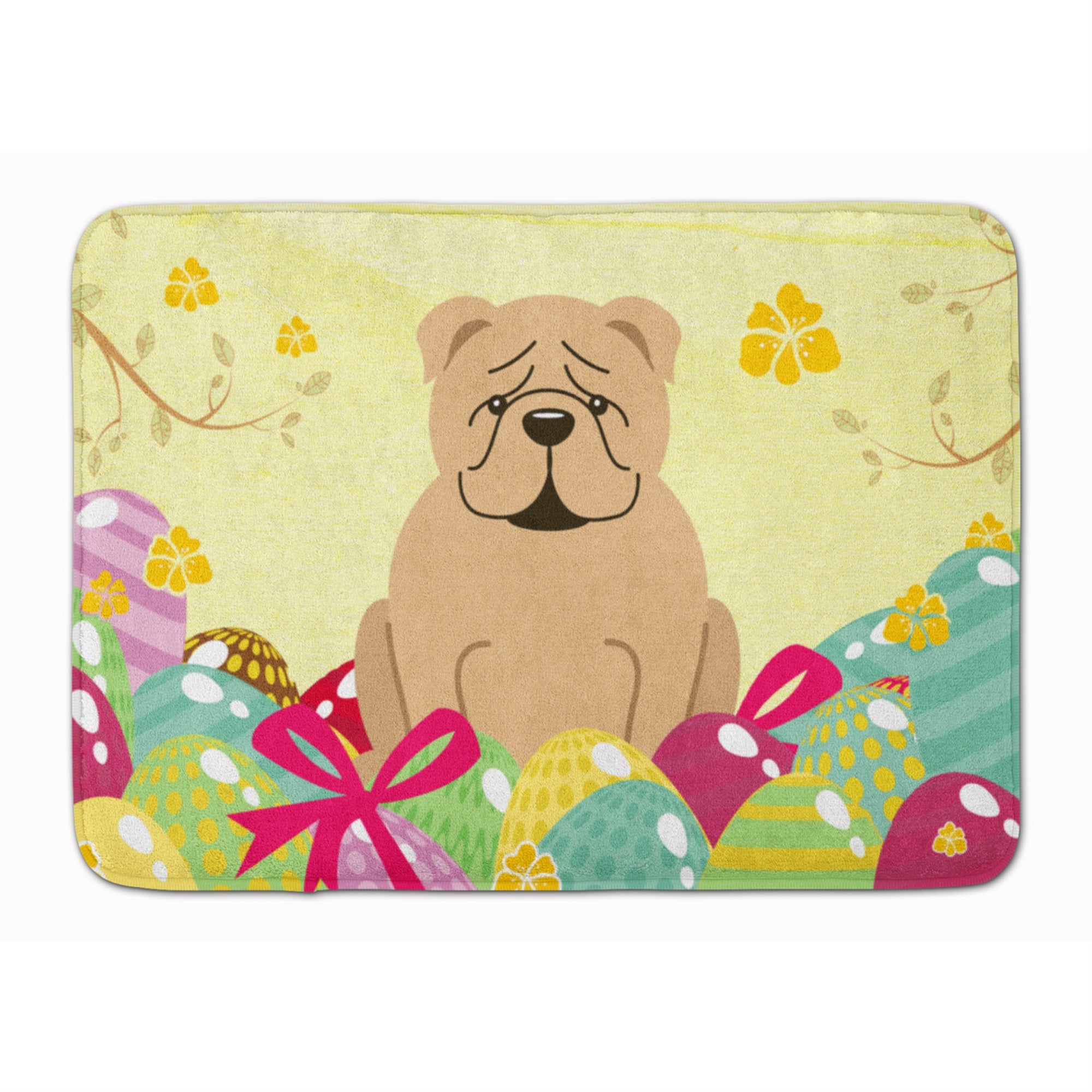 'Caroline'S Treasures Easter Eggs English Bulldog Fawn Machine Washable Memory Foam Mat Doormats, Multicolor''