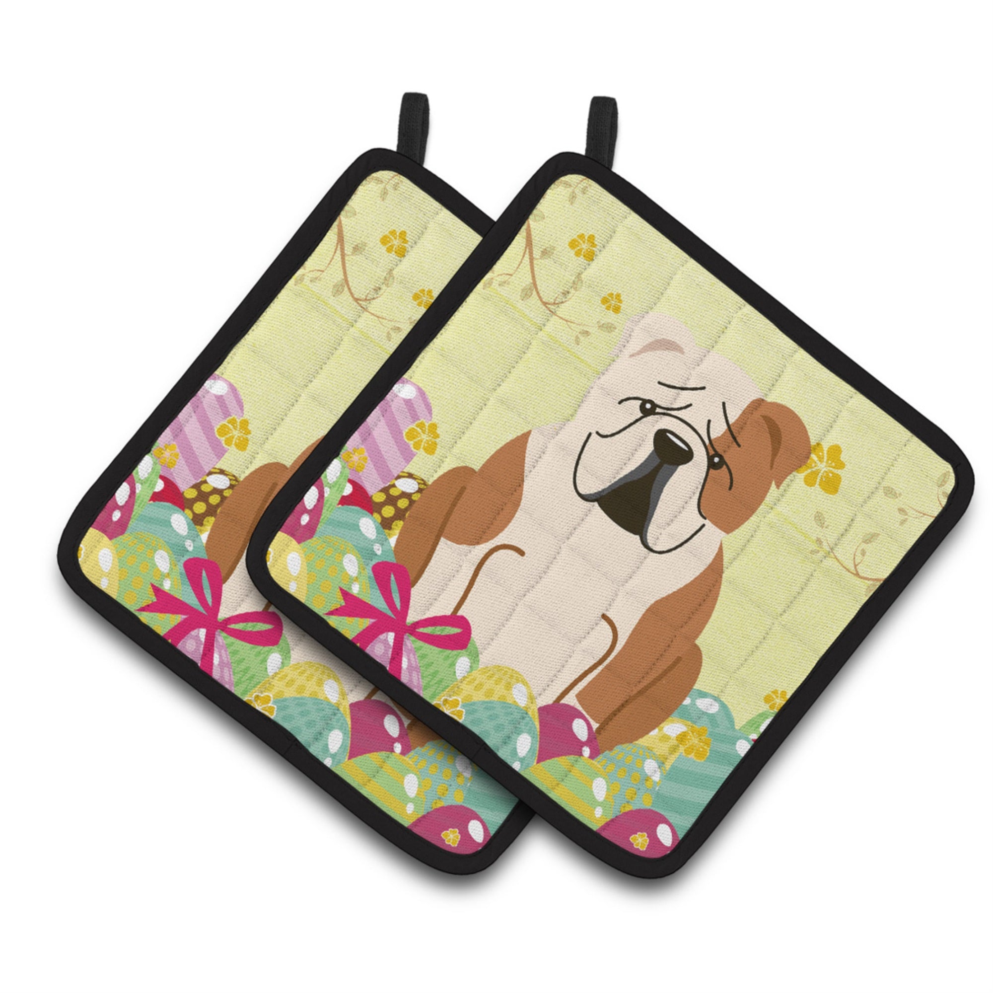 'Caroline'S Treasures Bb6125Pthd Easter English Bulldog Fawn Pair Of Pot Holders, 7.5'''' X 7.5'''', Multicolor''