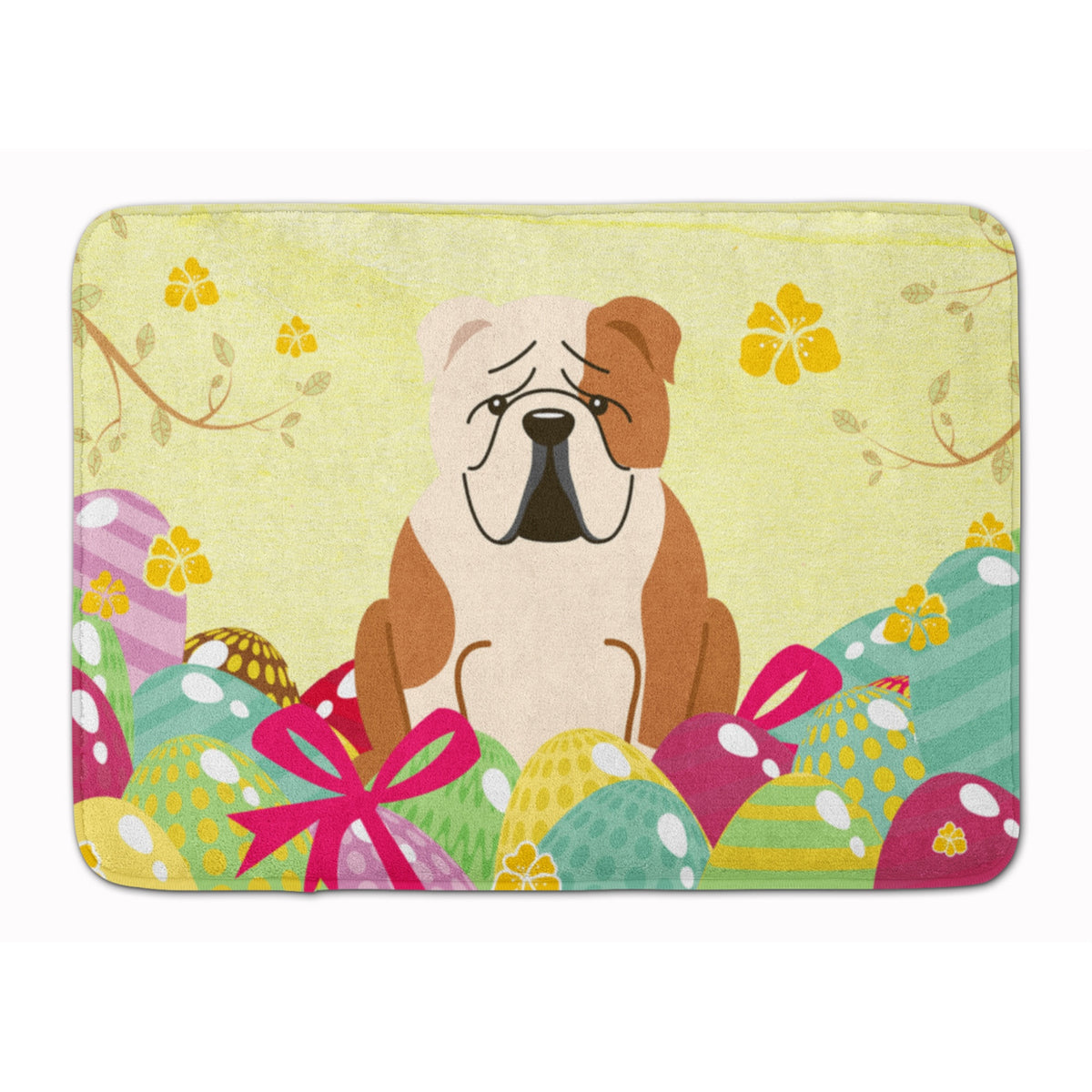 Caroline'S Treasures Easter Eggs English Bulldog Fawn White Machine Washable Memory Foam Mat Doormats