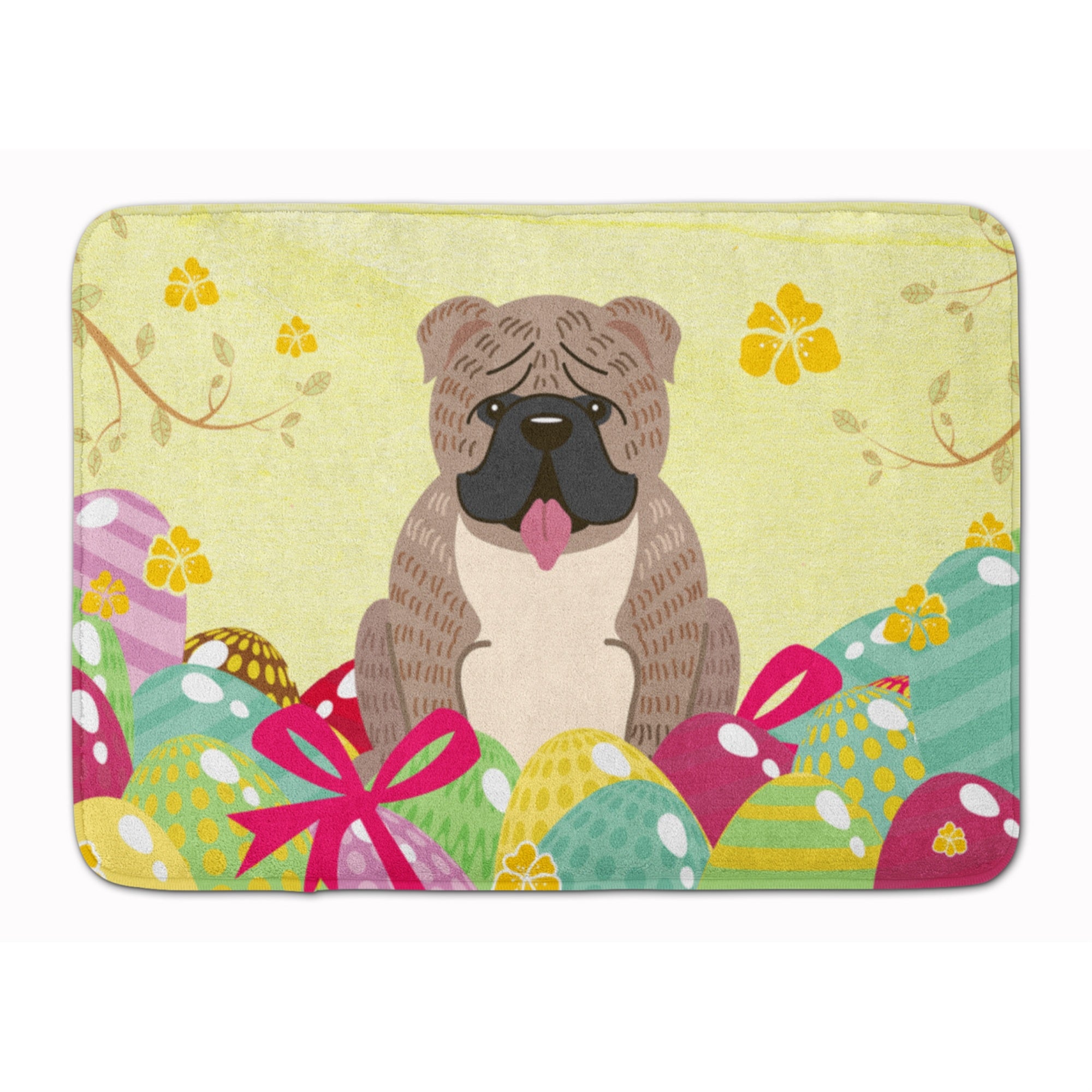 'Caroline'S Treasures Easter Eggs English Bulldog Grey Brindle Machine Washable Memory Foam Mat Doormats, Multicolor''